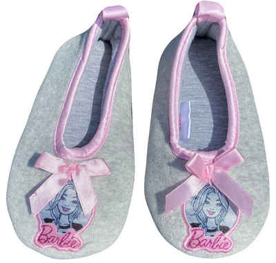 Barbie BARBIE Hausschuhe grau rosa Mädchenschuhe Slipper Pantoffeln Kinderschuhe für Kita Schule weich + warm Ballett Stil Gr.21 22 23 24 25 26 Hausschuh