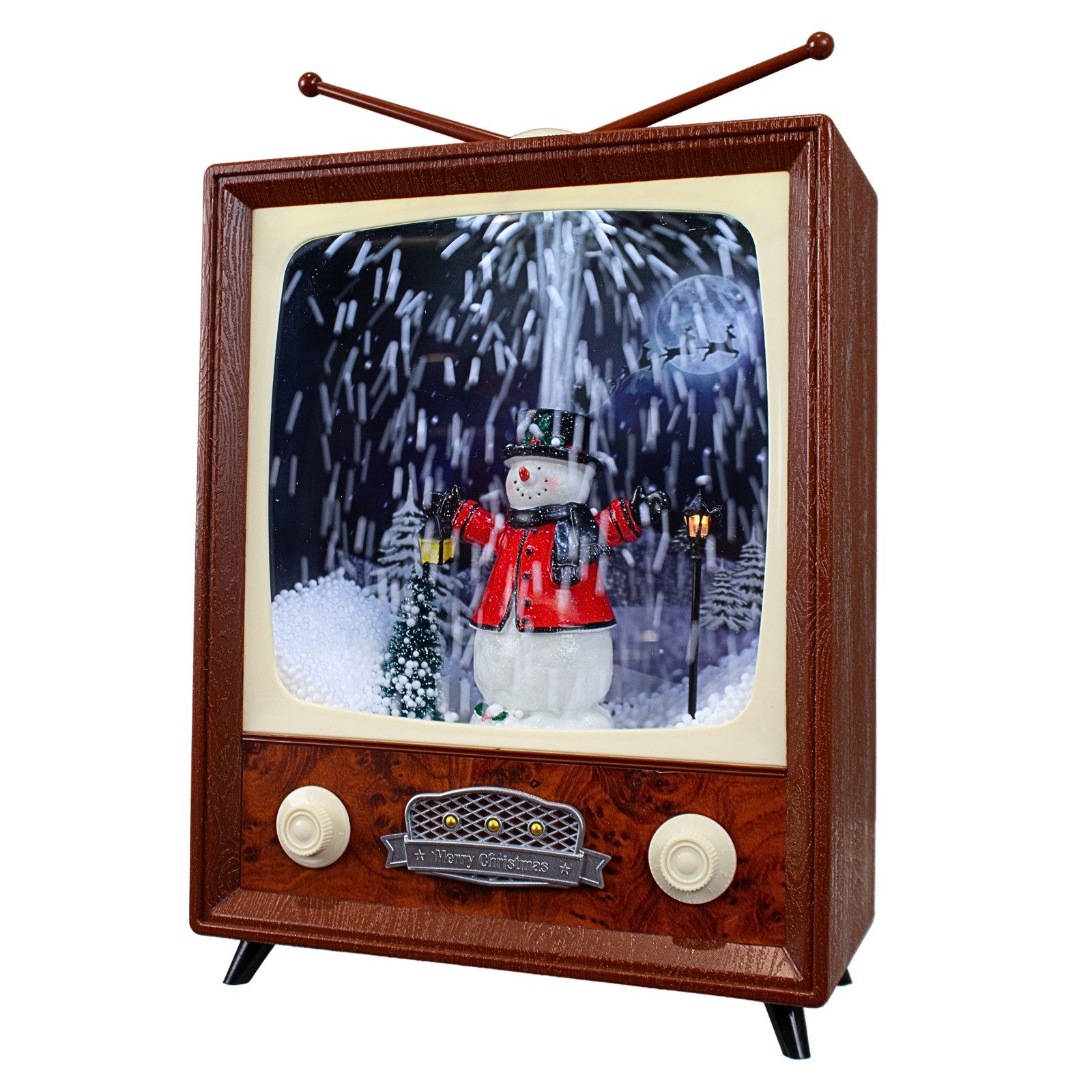 Christmas Paradise LED Laterne LED Schneelaterne Schneemann TV 30cm, schneit im Inneren, bunt-bronze