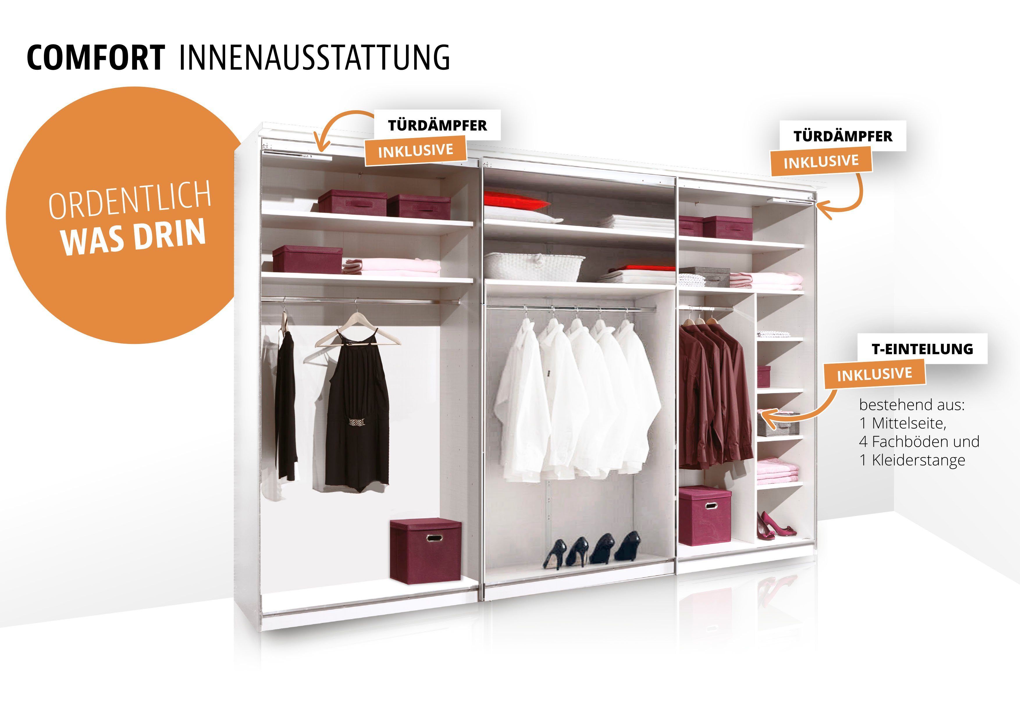 STAUD Schwebetürenschrank Sonate Rom mit Spiegel, Made in Germany Mit vier verschiedenen Ausstattungsvarianten