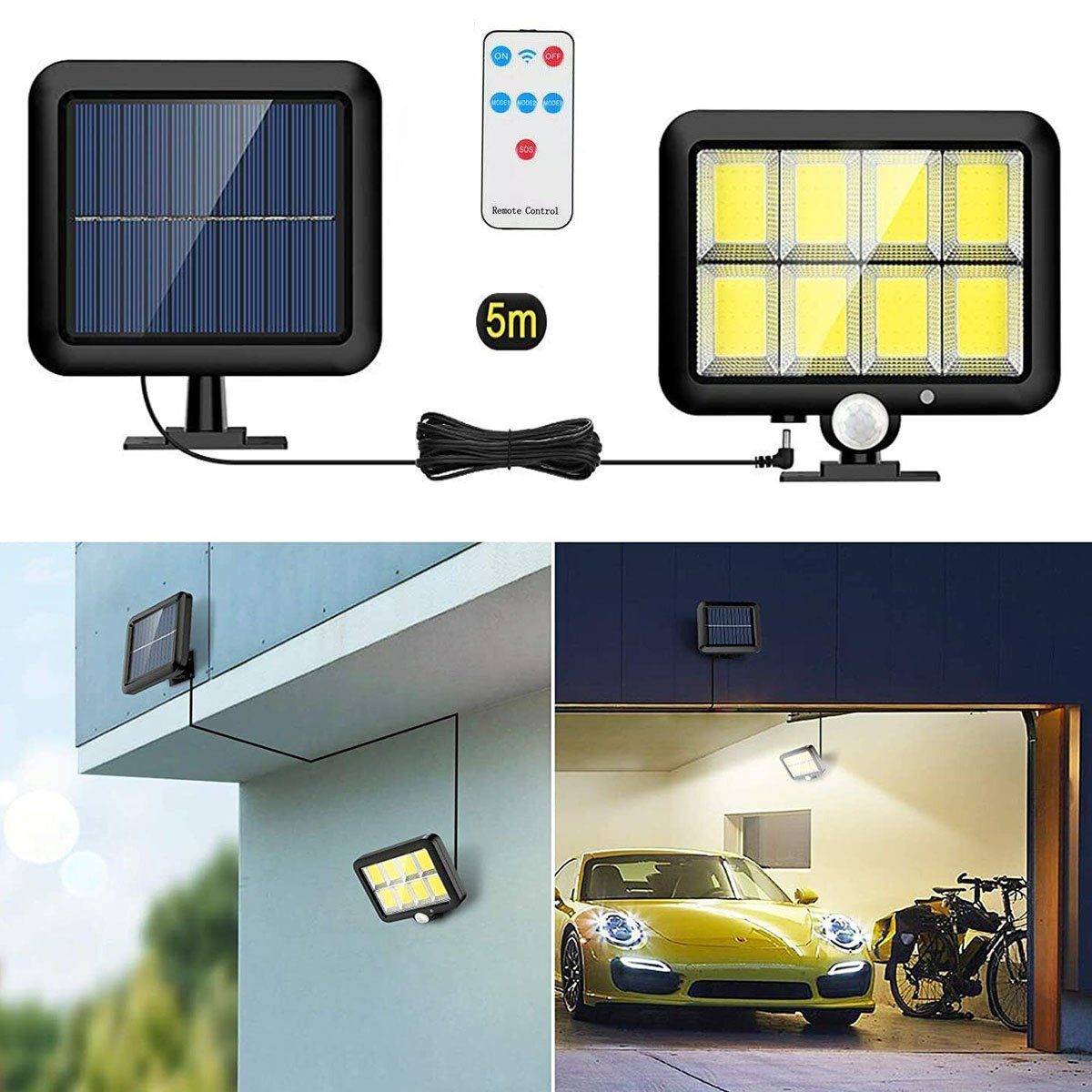 oyajia LED Solarleuchte 56/72 LEDs Strahler Solarlampe, Solarlampen für Außen Wandleuchte, mit Bewegungsmelder, LED fest integriert, 3 Modi IP65 Wasserdichte, Wandleuchte mit 3m Kabel Solar Straßenlampe