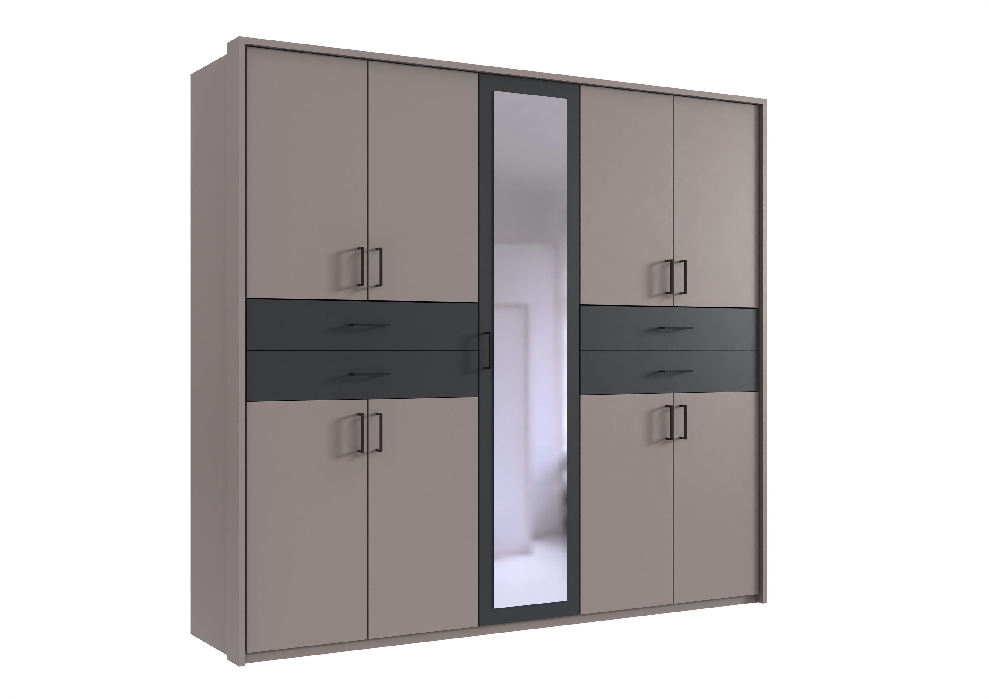 freiraum Drehtürenschrank Taiga 4 Schübe, 9 Türen, Saharagrau / Graphit - 225x208x58cm (BxHxT)