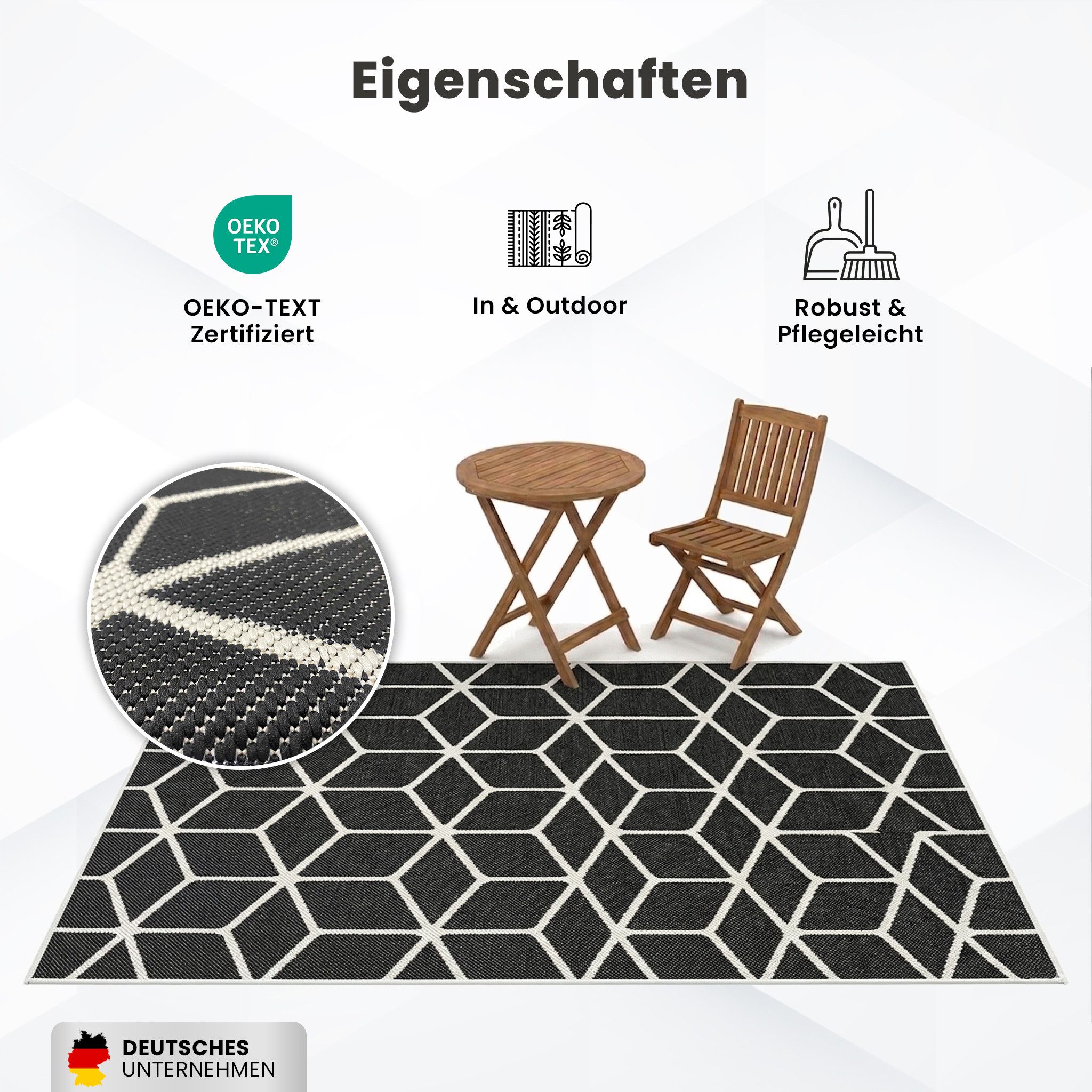 Vimoda Outdoorteppich In- & Outdoor Teppich Bienenstock Optik Raute Muster, für Balkon Küche, Rechteckig, Höhe: 5 mm, Robuster Flachgewebe Läufer Outdoor in Cre – Bild 5 von 5