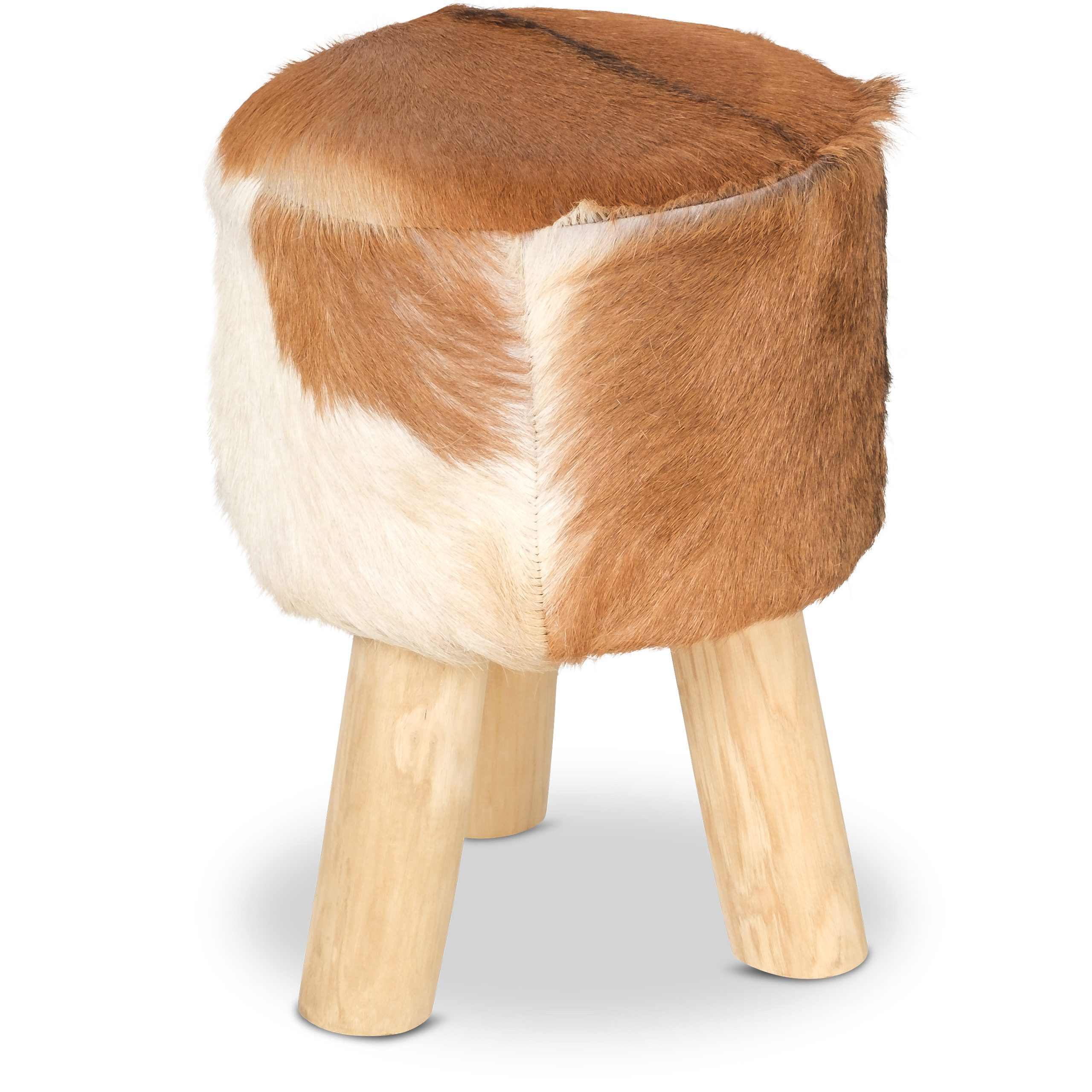 livasia Fußhocker Ziegenfell - 32x42cm - Schemel aus Java, handgefertigt