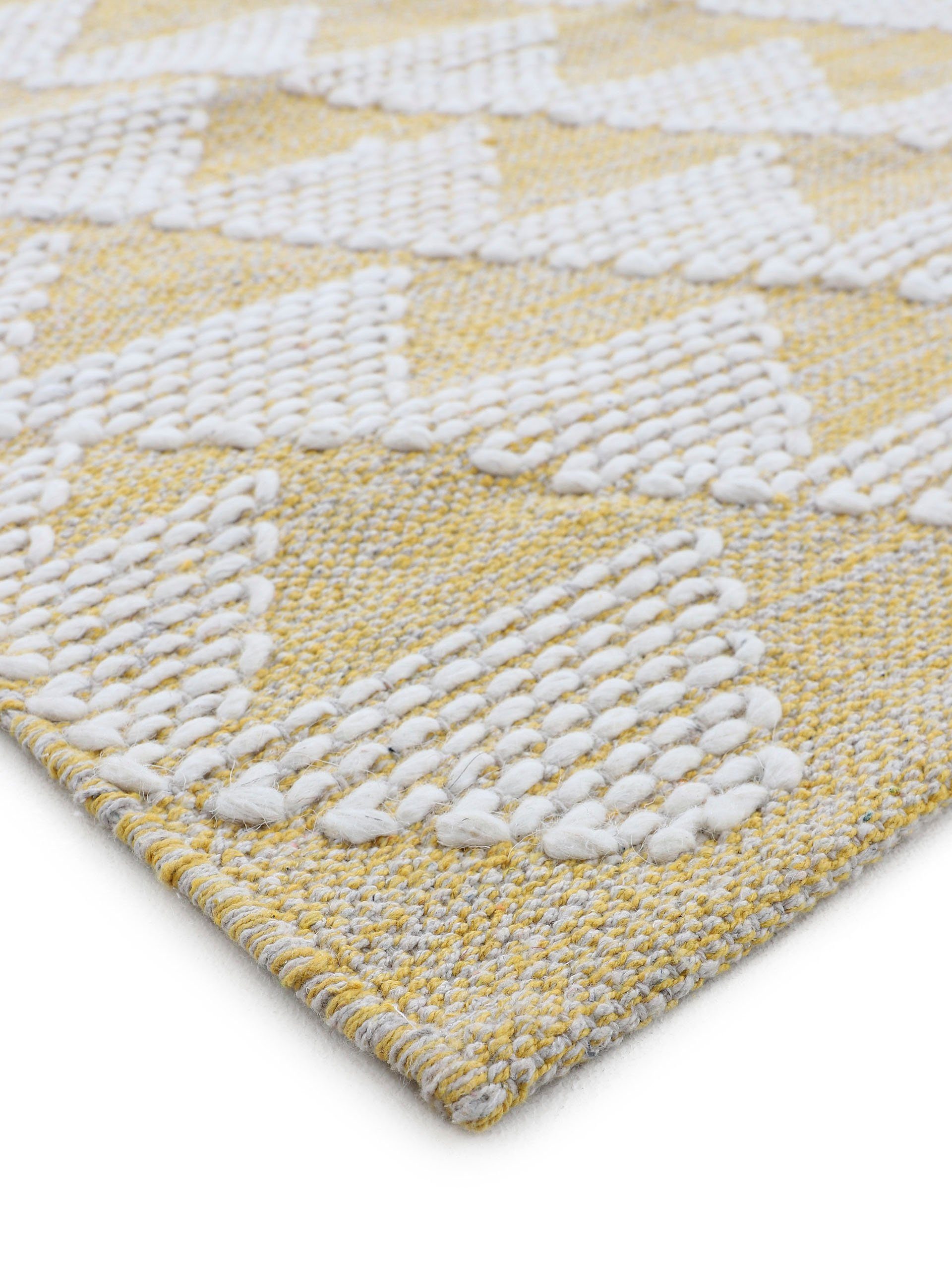 Teppich Kelim Durry, carpetfine, rechteckig, mm, Handweb, handgewebt, reine geometrisch, Baumwolle gelb Hoch-Tief 5 Höhe: Effekt