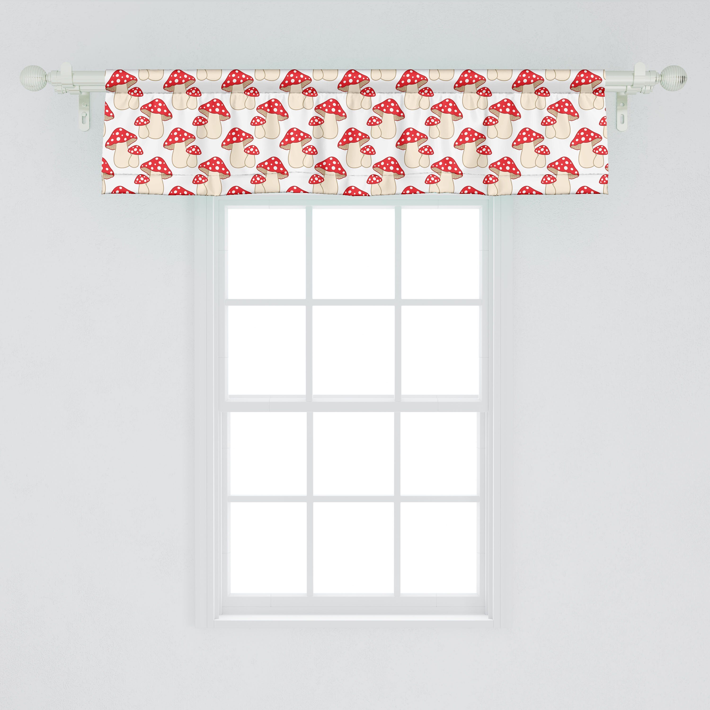 Scheibengardine Volant Cartoon-Stil Stangentasche, Vorhang Amanita Küche mit Schlafzimmer für Dekor Abakuhaus, Microfaser, Pilz
