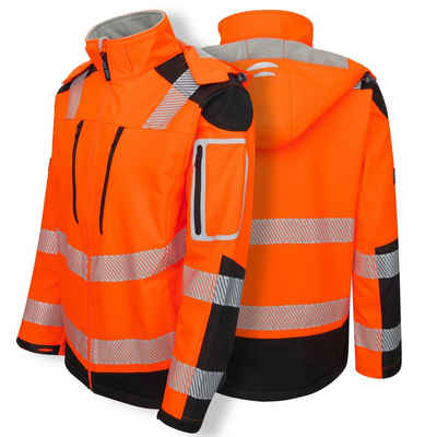 PRO FIT by Fitzner Arbeitsjacke Warnschutz Softshelljacke, Neonorange/Schwarz (1-St) Reflektierende Streifen, Winddicht, Wasserdicht, Atmungsaktiv