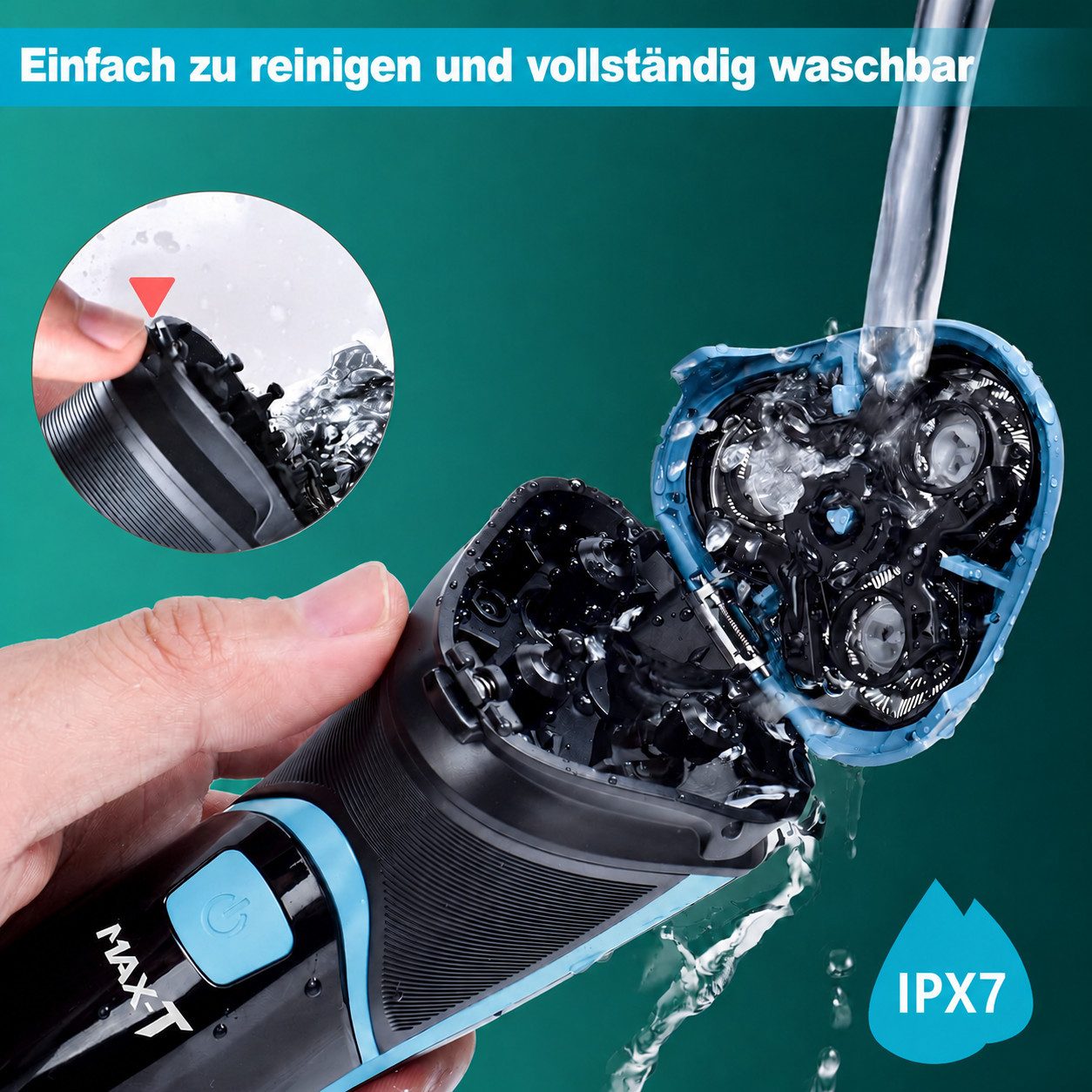 MAX-T Elektrorasierer Elektrischer Rasierer Wet & Dry, mit LED-Reisesicherung, mit ausklappbarem Präzisionstrimmer – Bild 5 von 5