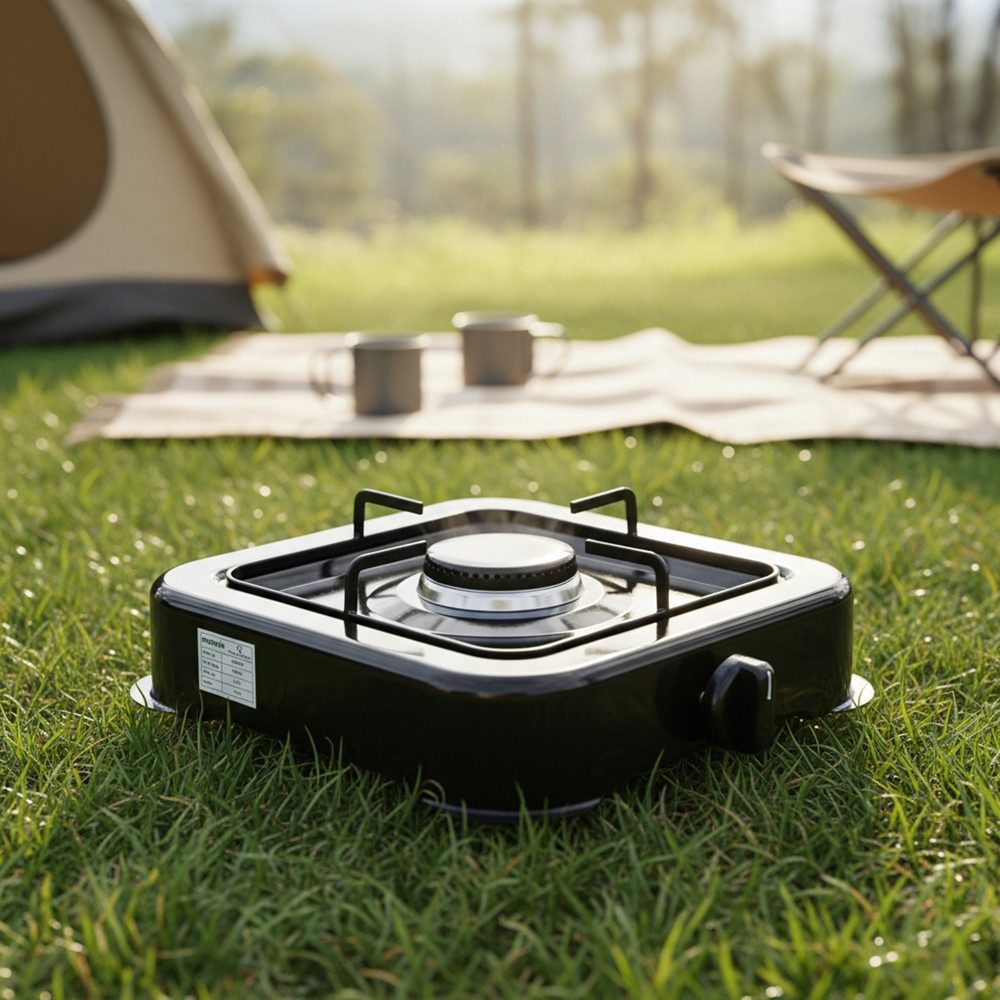 Mucola Gaskocher Campingkocher 1 flammig Gaskocher Camping Kochfeld Metall Gasbrenner, (Stück, 1-St., Kocher), Flamme stufenlos regulierbar durch Drehknopf