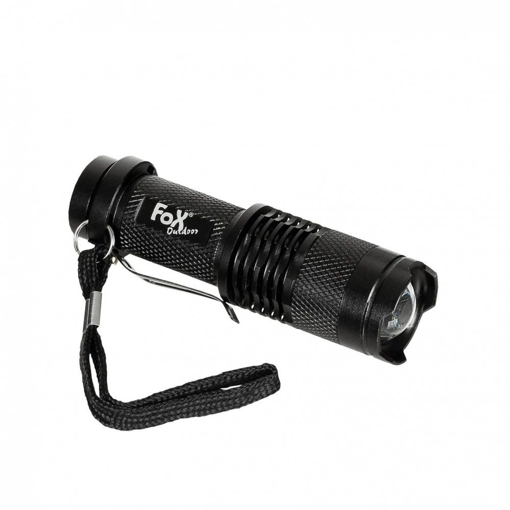 LED Taschenlampe - LED FoxOutdoor Stablampe schwarz - Mini Gürtelclip - 26370 mit -