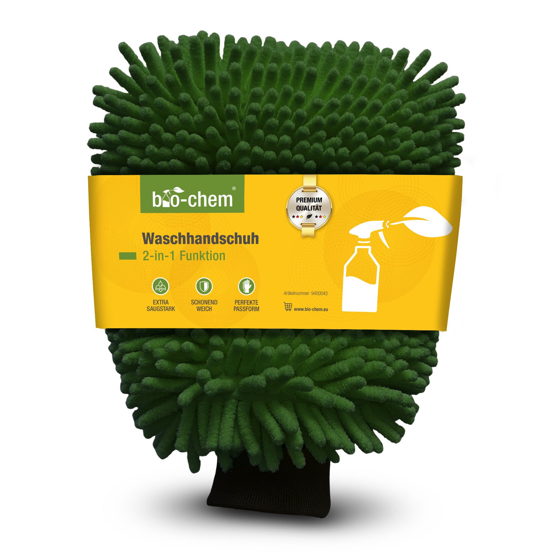 bio-chem Waschhandschuh 2-in-1 Funktion grün Reinigungstücher (Spar-Set, 1-tlg., 2x Waschhandschuh 2-in-1 Funktion grün, 2-in-1 Mikrofaser-Zotteln & Netzseite kombiniert)
