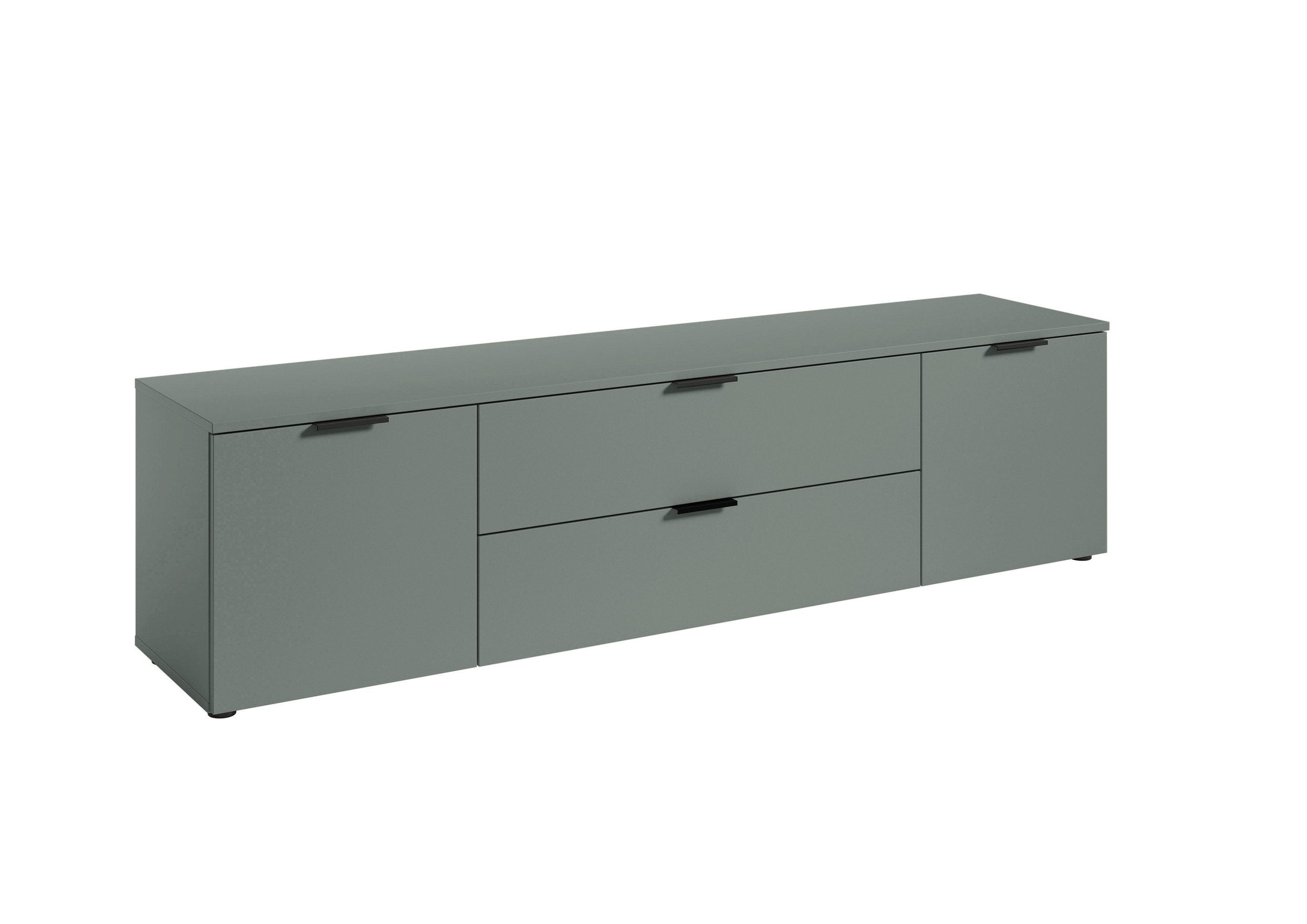 PREISBRECHER Lowboard Linz, 2 Türen, 2 Schübe, in Salbei - 180x47x40cm (BxHxT)