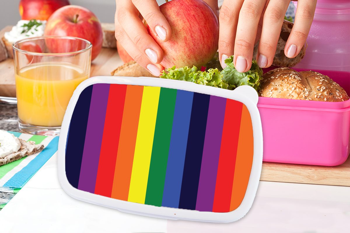 MuchoWow Lunchbox Kinder, (2-tlg), rosa Brotbox Muster Kunststoff, - Stolz, Erwachsene, - Mädchen, für Regenbogen Brotdose Kunststoff Snackbox