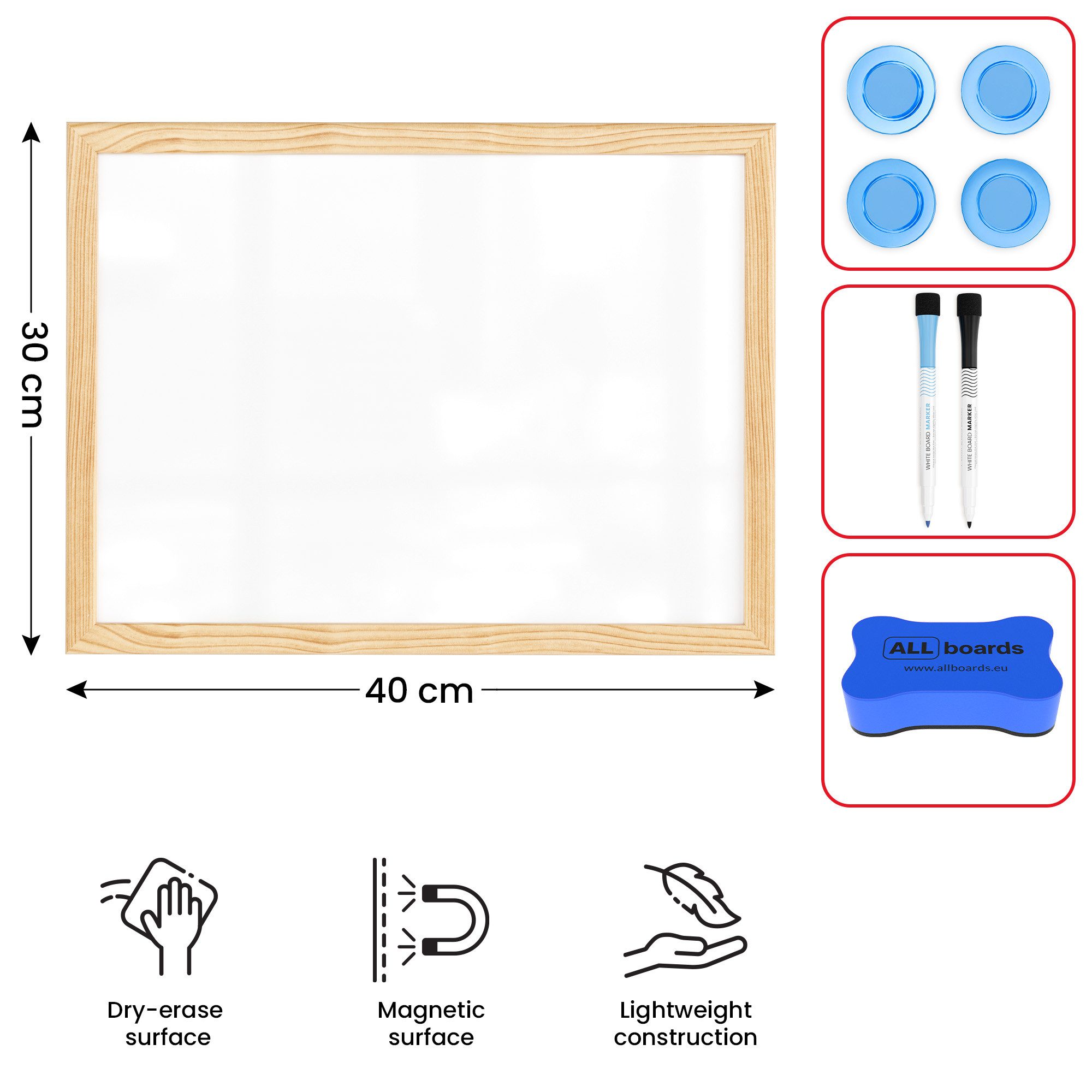 ALLboards Magnettafel Magnettafel Whiteboard Holzrahmen Wandtafel Schreibtafel