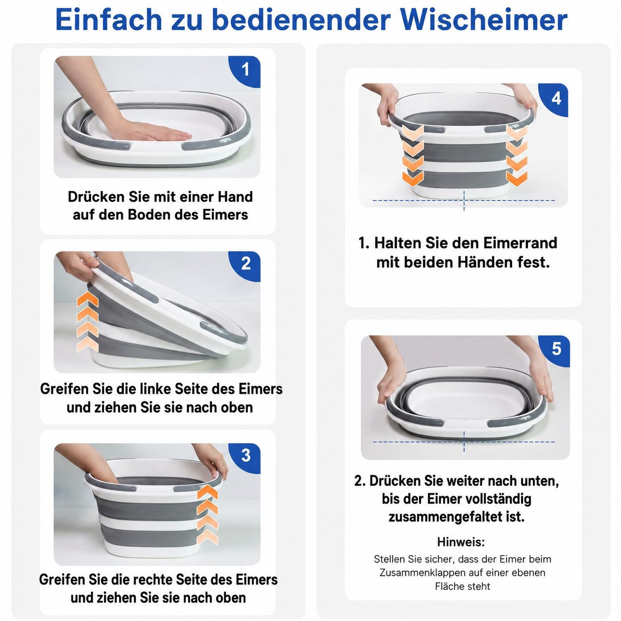 SURFOU Falteimer Faltbarer Silikon-Eimer 16L mit Griff & Deckel, auch als Picknickkorb, Platzsparend, tragbar, mit Griff & Deckel, für Camping & Reisen – Bild 4 von 5