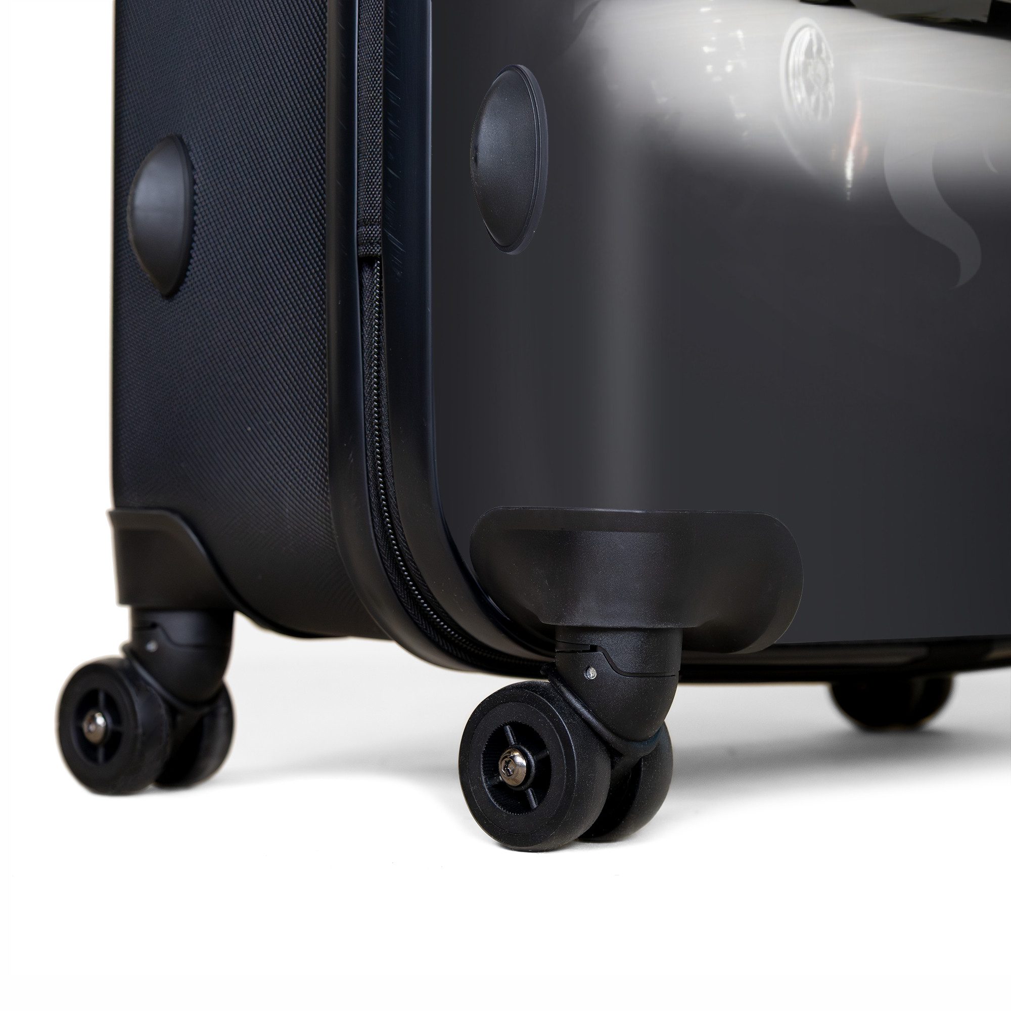NoBoringSuitcases.com© Kinderkoffer Auto - Weiß - Flammen - Vintage 77 cm - 98 L, 8 Rollen, Reisekoffer mit Rollen Großer für 30kg, Jungenkoffer