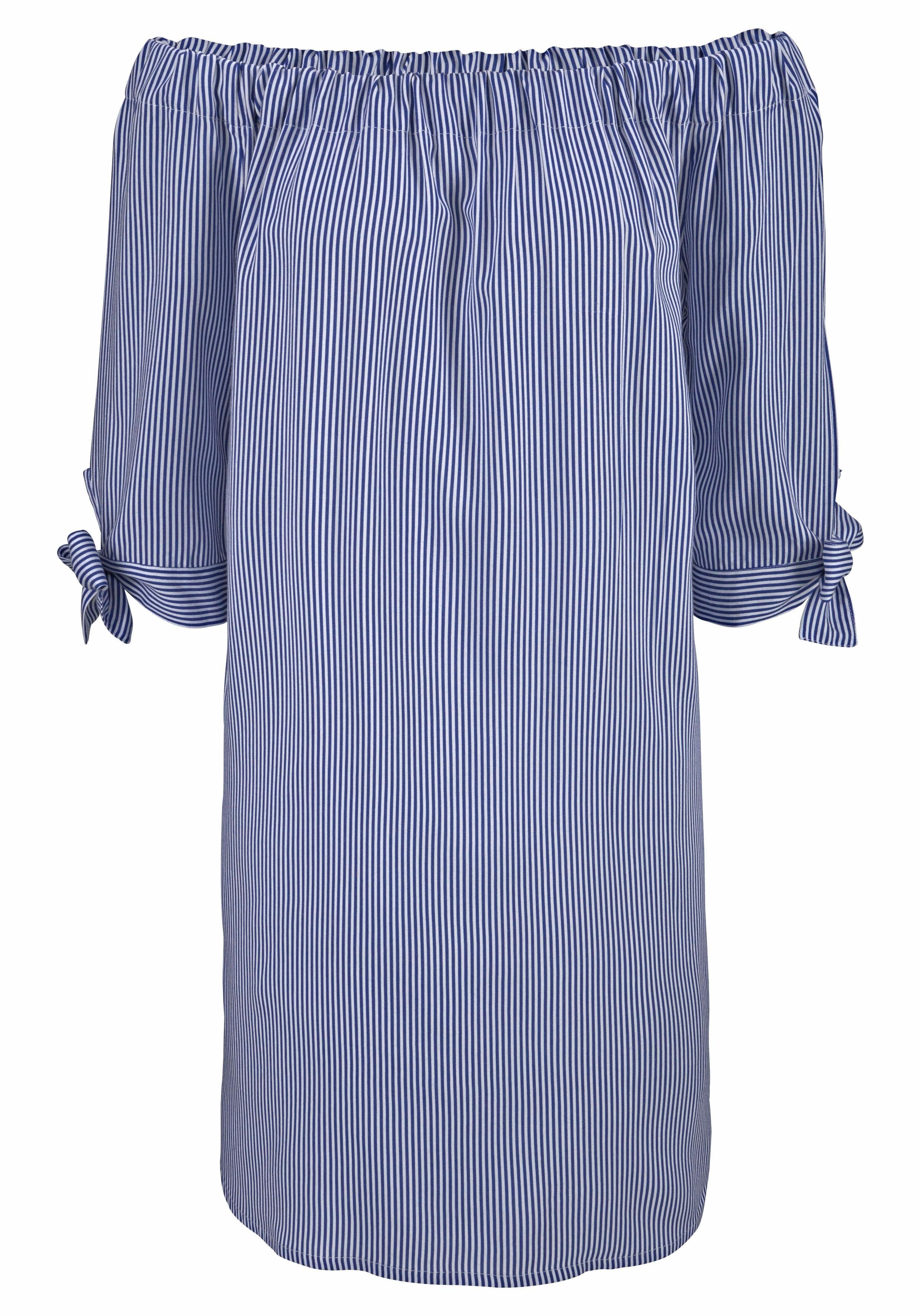 LASCANA Blusenkleid mit Streifendruck und Carmenausschnitt, günstig online kaufen