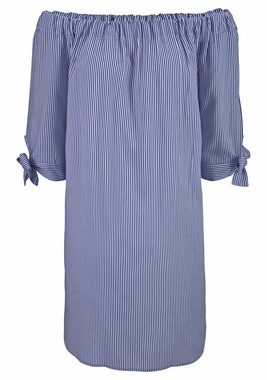 LASCANA Blusenkleid mit Streifendruck und Carmenausschnitt, Sommerkleid, Strandkleid