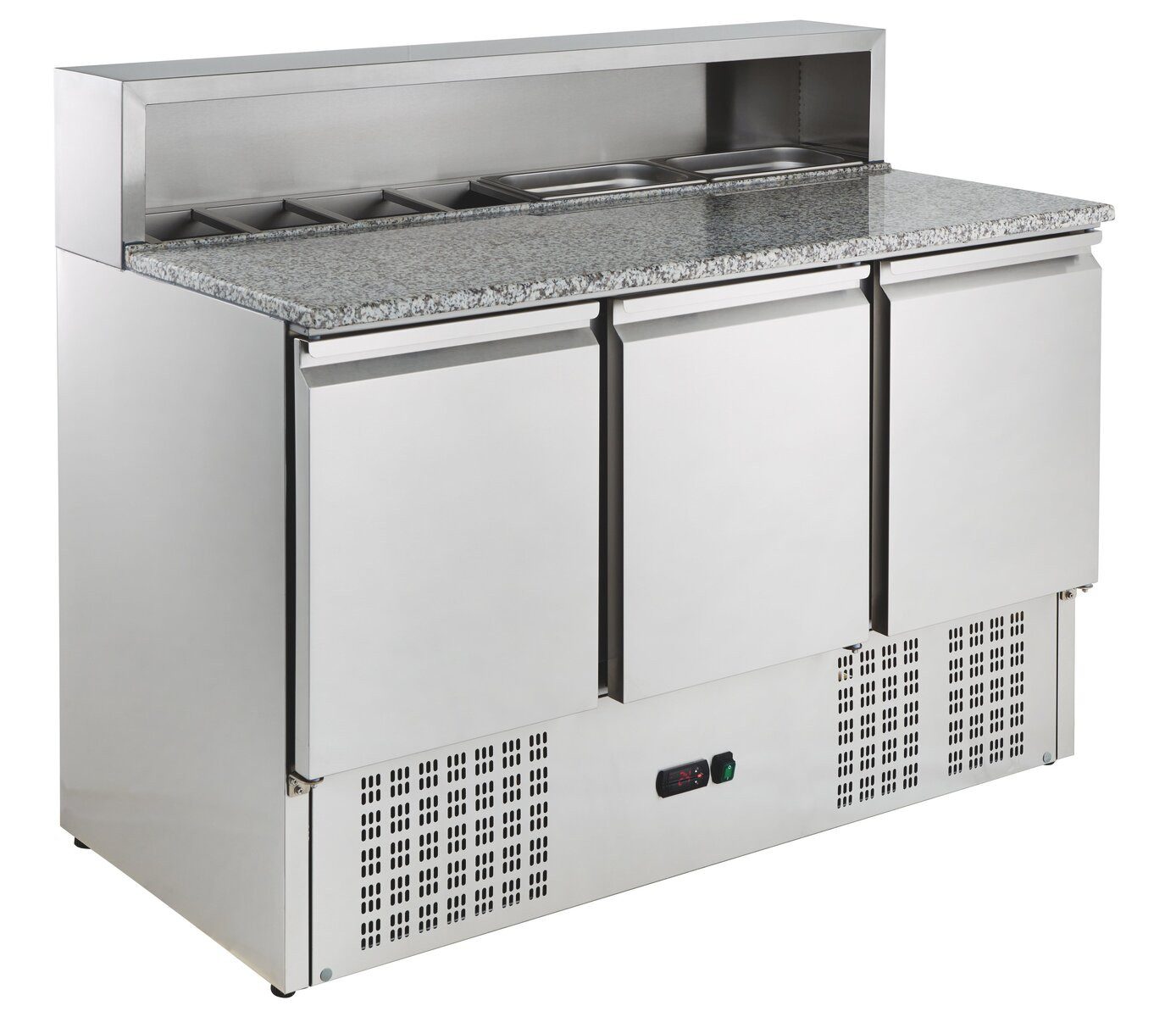 GastroHero Dönergrill Pizzatisch ECO 1365 mit Granitplatte Kühltisch 3 Türen 402L, 450 W