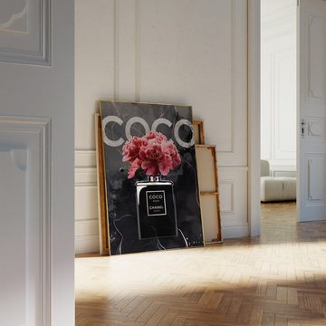 JUSTGOODMOOD Poster Premium ® Coco Chanel Poster · Coco Noir Parfüm Flacon · ohne Rahmen, (1 St), Poster in vielen verschiedenen Größen verfügbar, Poster, Wandbild