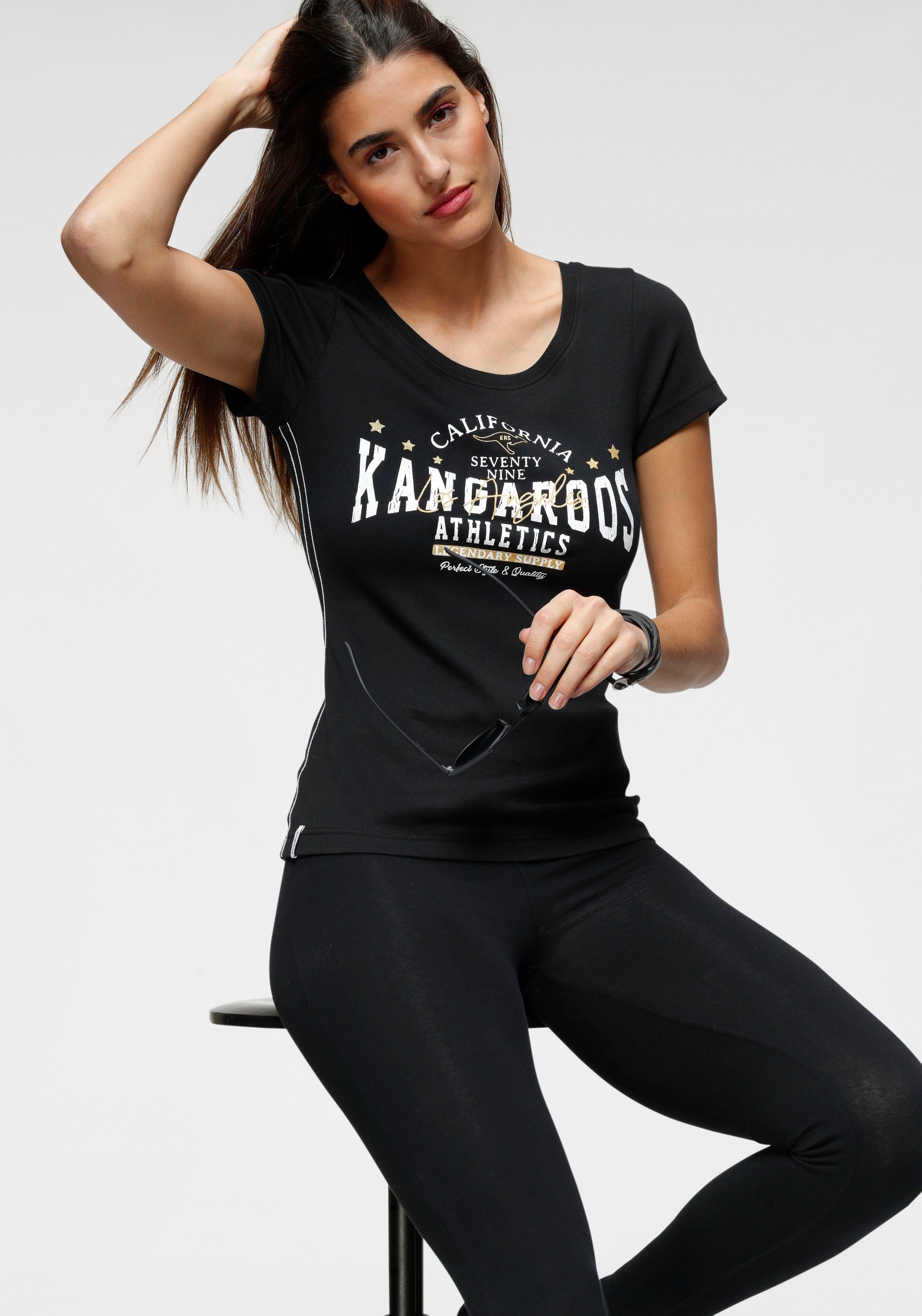 Damen Shirts KangaROOS T-Shirt mit goldgfarbenem Glitzerdruck