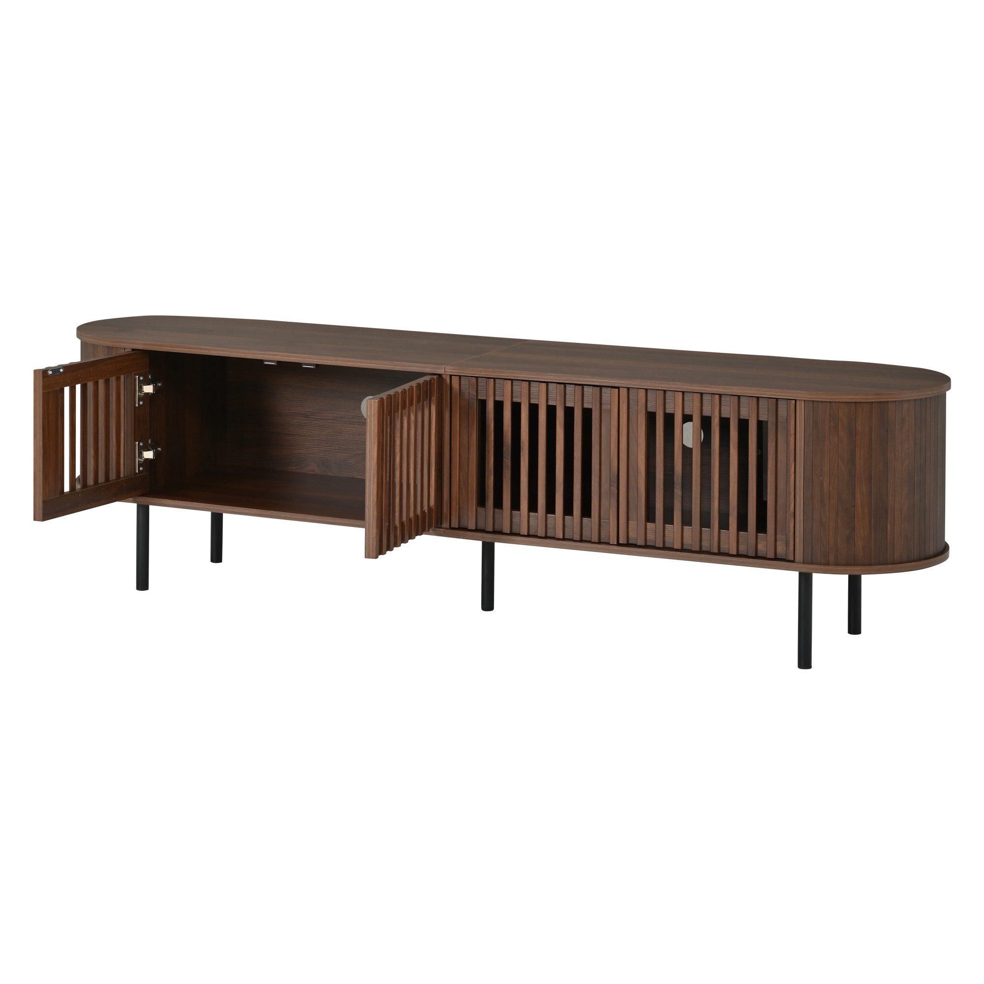 Celya TV-Schrank TV Lowboard für Fernseher bis zu 75 Zoll, mit 4 Flügeltüren (178x39.5x49.5cm, durchbrochenem Design, Gebogenes Rolltor)