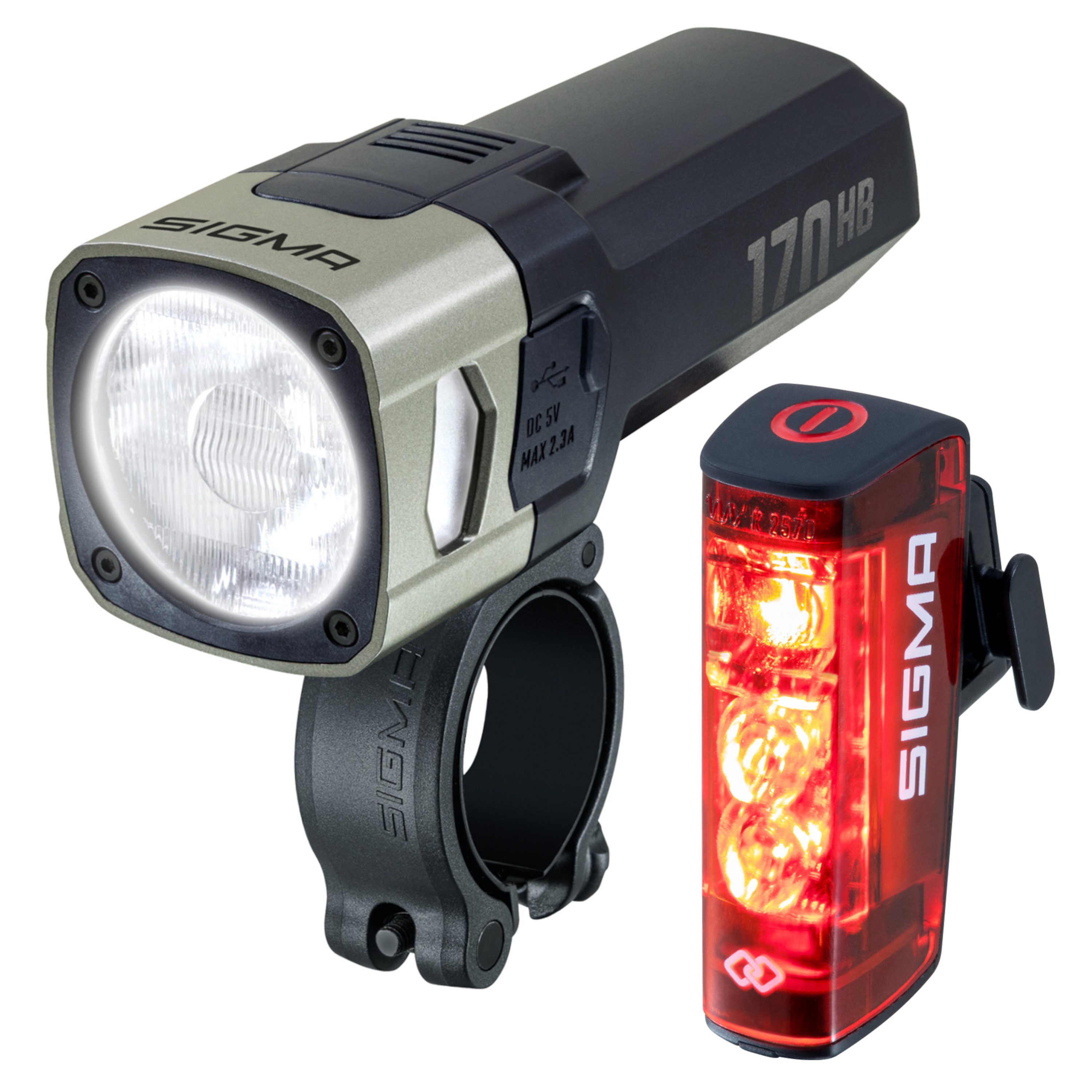 SIGMA Fahrradbeleuchtung Aura 170 HB + Hiro 50 Link Lampenset
