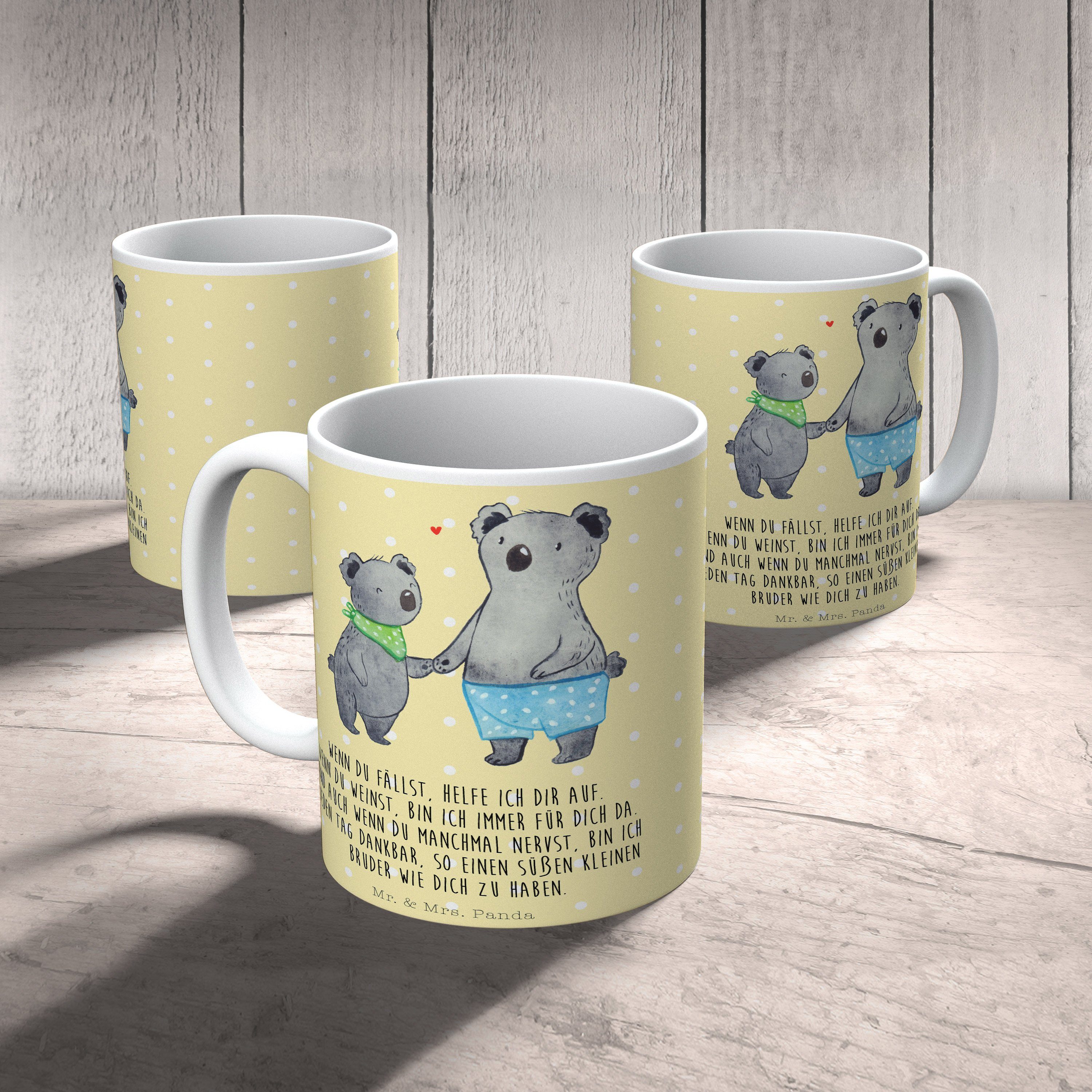 Koala Pastell - Keramik Geschenk & Tasse, Kleiner beste, Tasse Mr. Mrs. Panda Gelb - Geschenk, Bruder