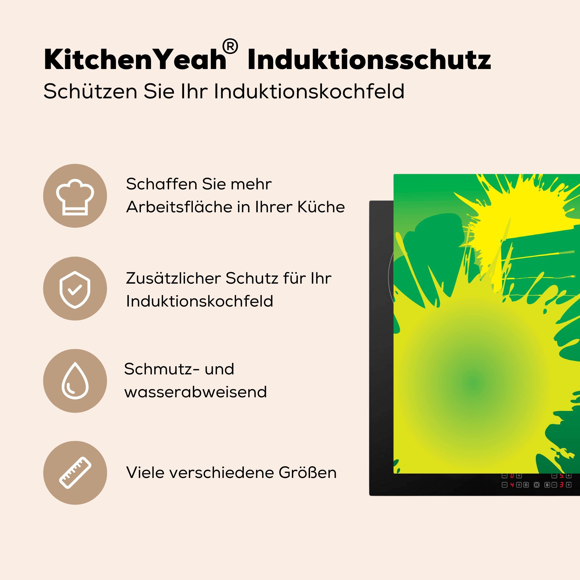 von Herdblende-/Abdeckplatte für Paintball küche tlg), auf (1 83x51 Feld, Illustration grüne einem Ceranfeldabdeckung, Vinyl, MuchoWow Arbeitsplatte Eine cm,