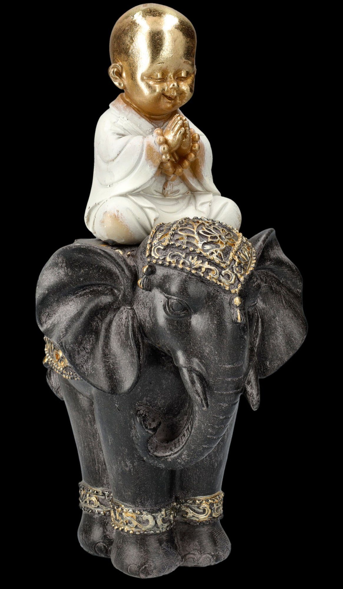 Figuren Shop GmbH Figur Tierfigur reitend Dekofigur Buddha auf - Mythologie Elefant Dekofigur Deko