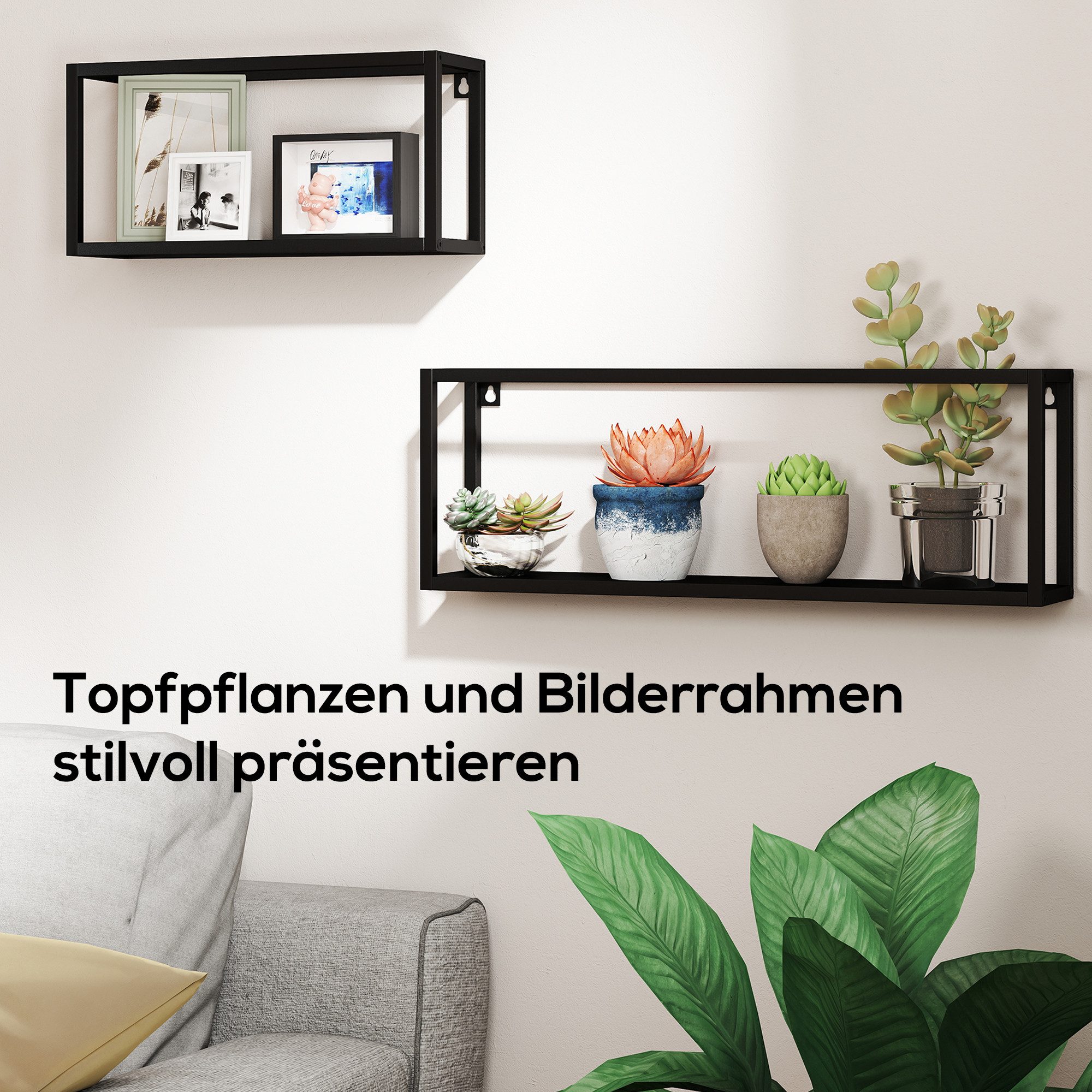 HOMCOM Standregal Wandregal Schweberegal aus Stahl, Wandboard, Regalbrett für Küche, Aufbewahrungsregal 2-tlg., für Wohnzimmer, Schlafzimmer, Schwarz – Bild 4 von 5