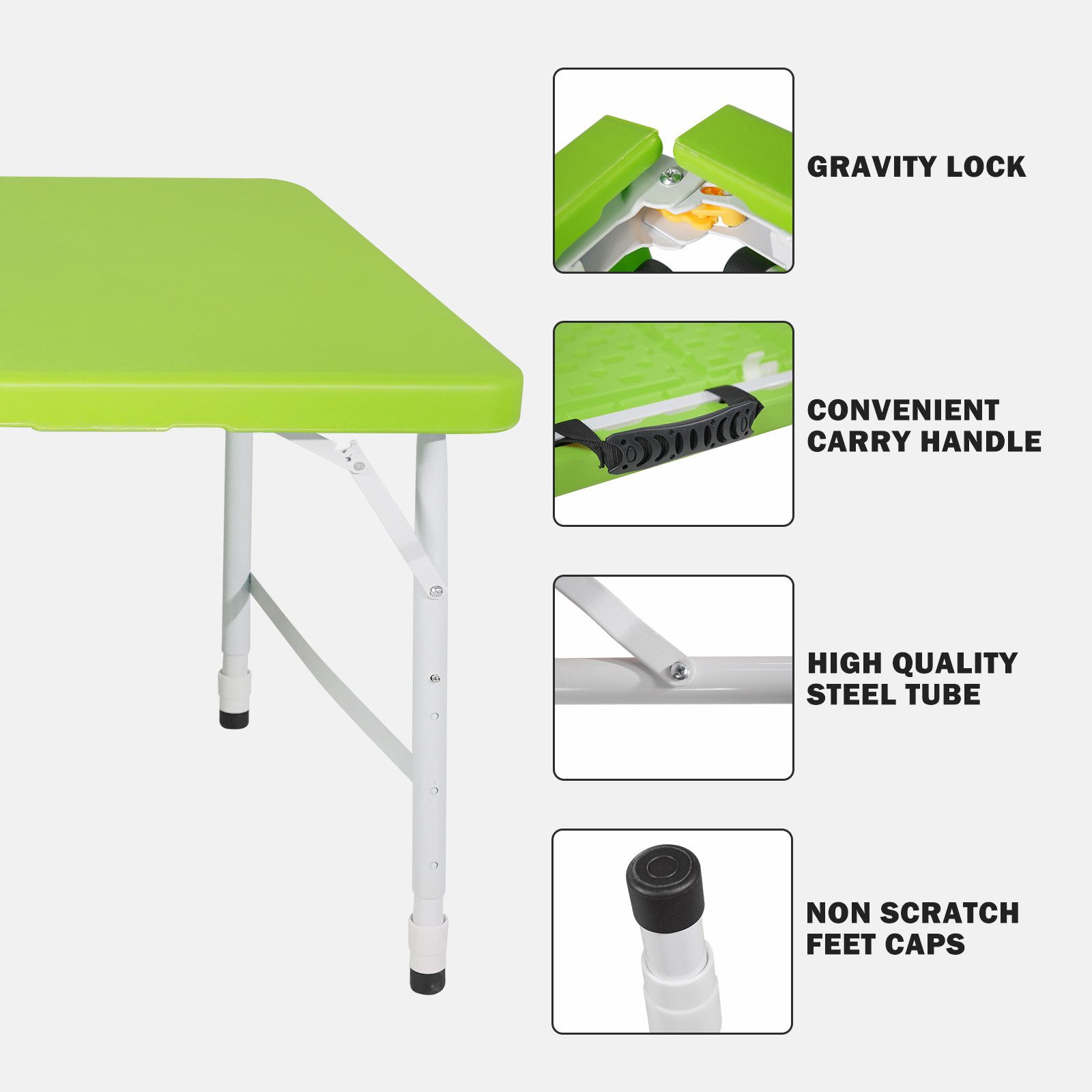 CHICFURN Klapptisch Faltbarer Campingtisch mit Tragegriff (Packung, 1-St., Für Camping, Picknicks, Partys sowie Innen- und Außenbereich), Grün, 125 cm, Höhenverstellbar, Tragkraft bis 135 kg