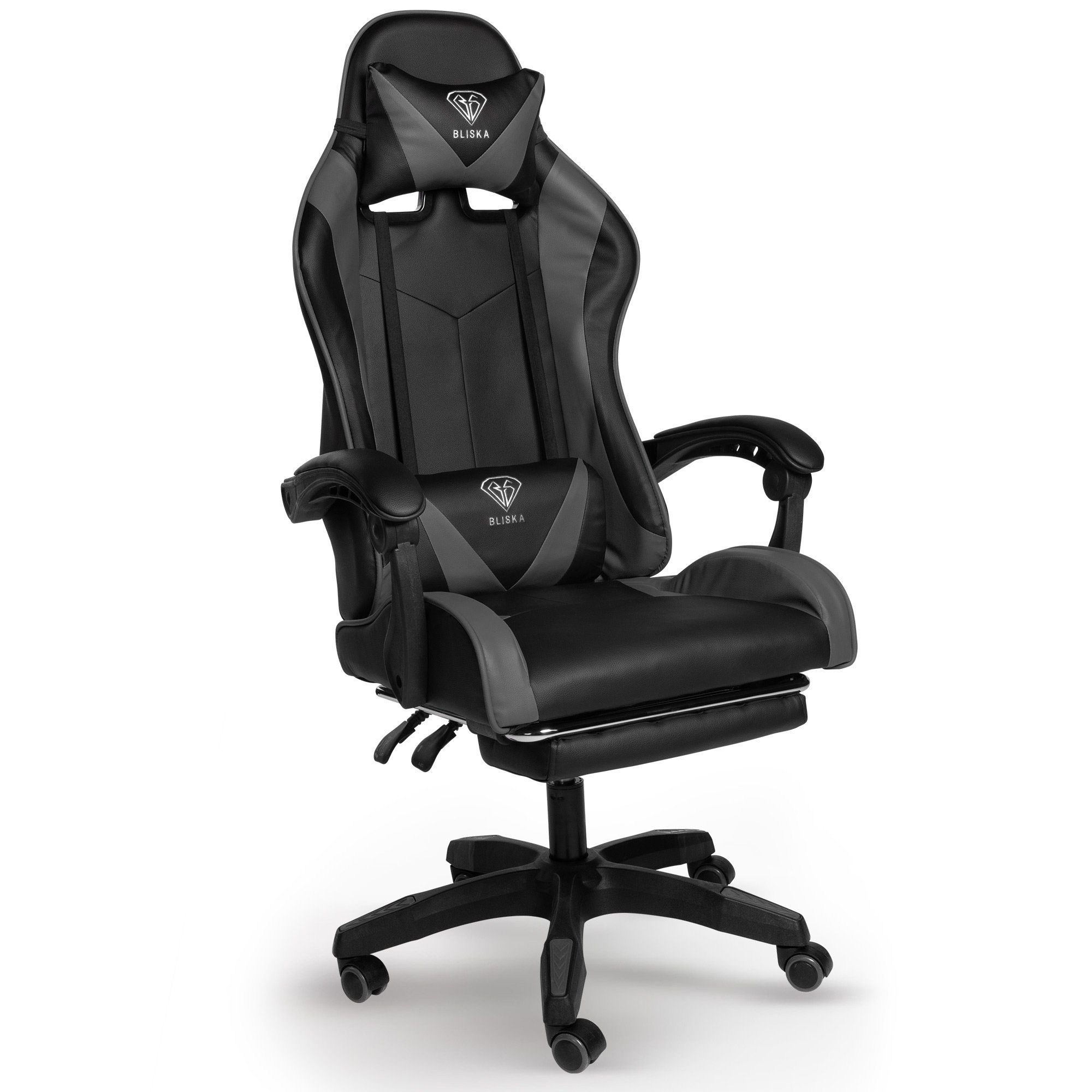 TRISENS mit Design-Armlehnen Stuhl Gaming Chair Schwarz/Grau mit flexiblen Stück), Konrad Fußstütze Gaming (1 Chefsessel