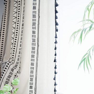 Vorhang Vorhang Boho Style, Leinen Geometrische Böhmische Fenster Vorhänge, zggzerg