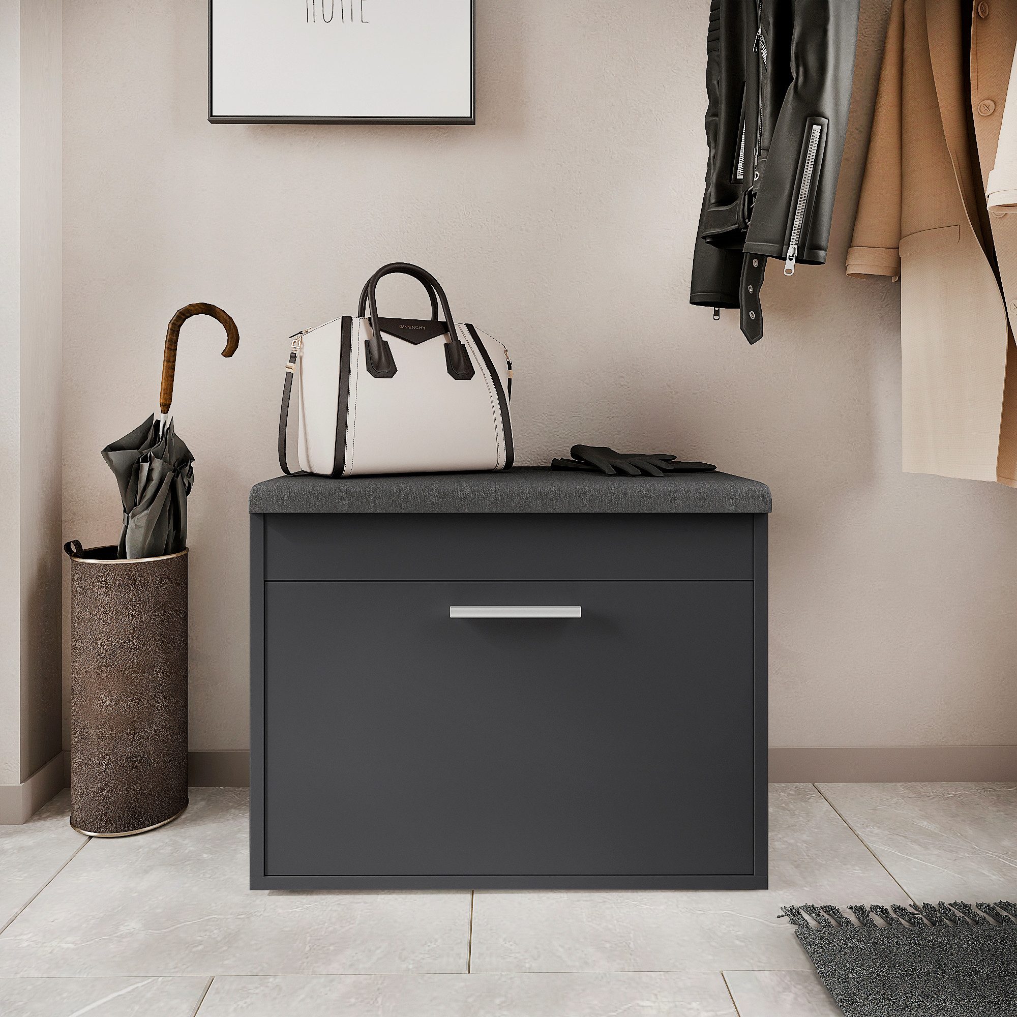 KOMTO Schuhregal Schuhbank mit Sitzfläche und Klappe