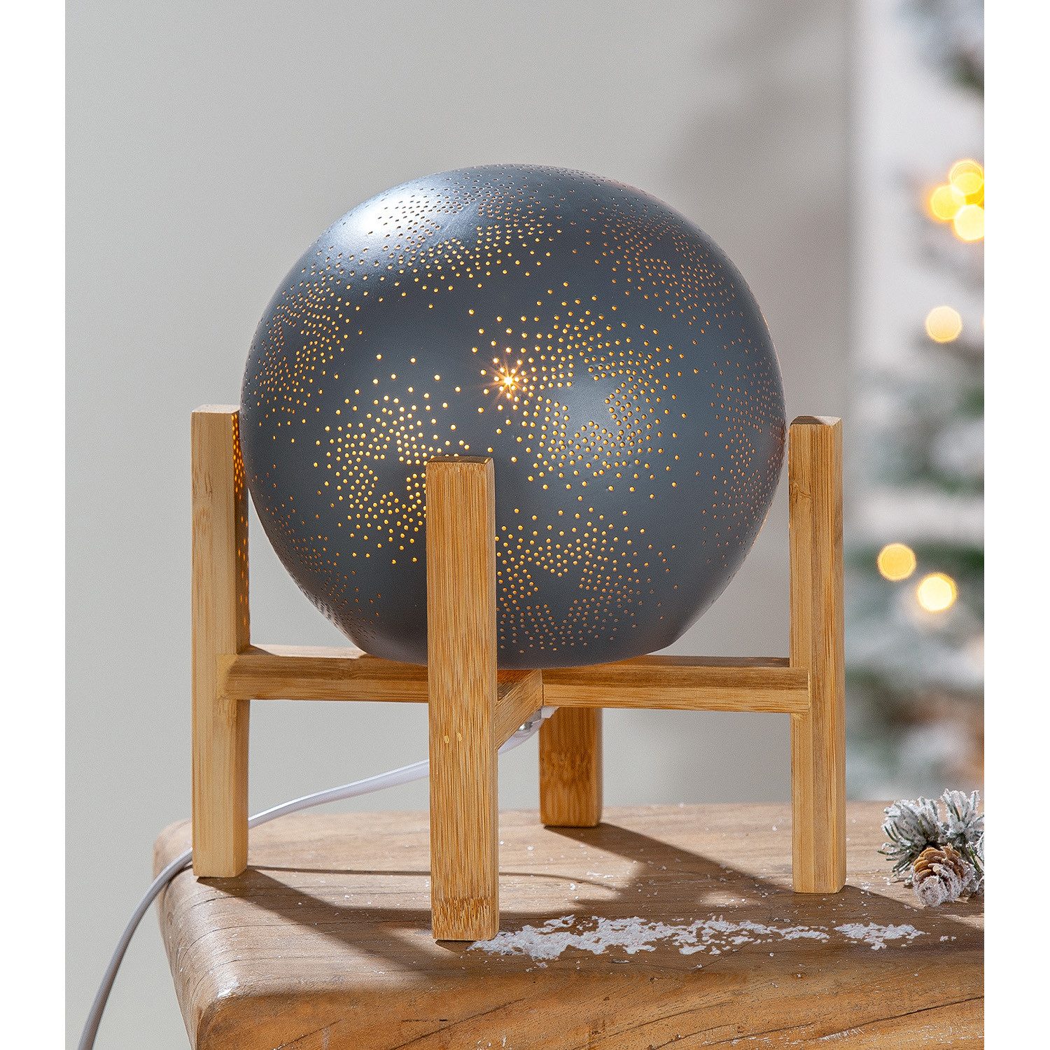 GILDE Tischleuchte PRICKELSTERN Tischleuchte - grau - Porzellan - Höhe 24cm x Ø 21,5cm, Tischlampe - Schreibtischlampe - Nachttischlampe