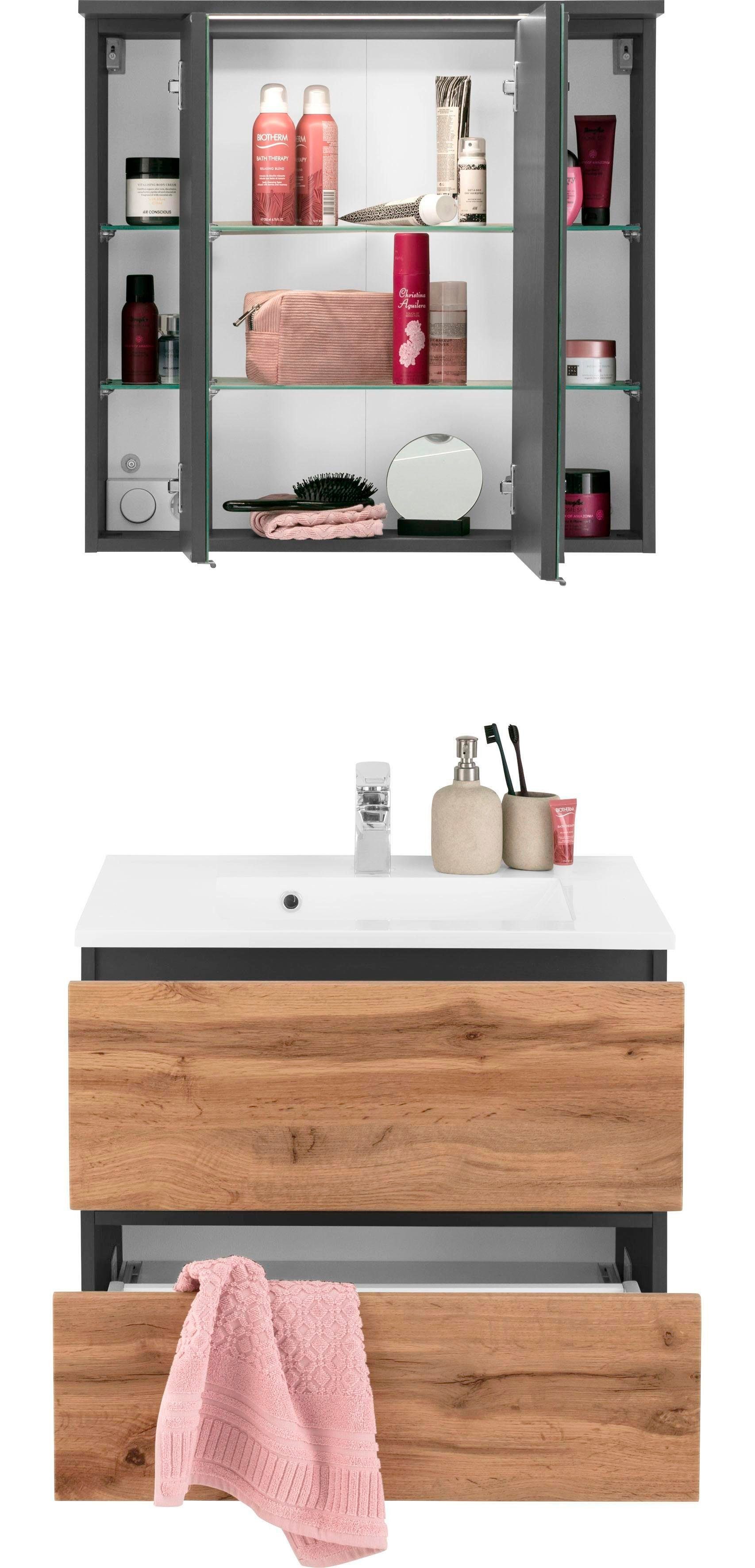 welltime Badmöbel-Set Lucca, (2-St), Breite 60 cm, mit LED-Spiegelschrank