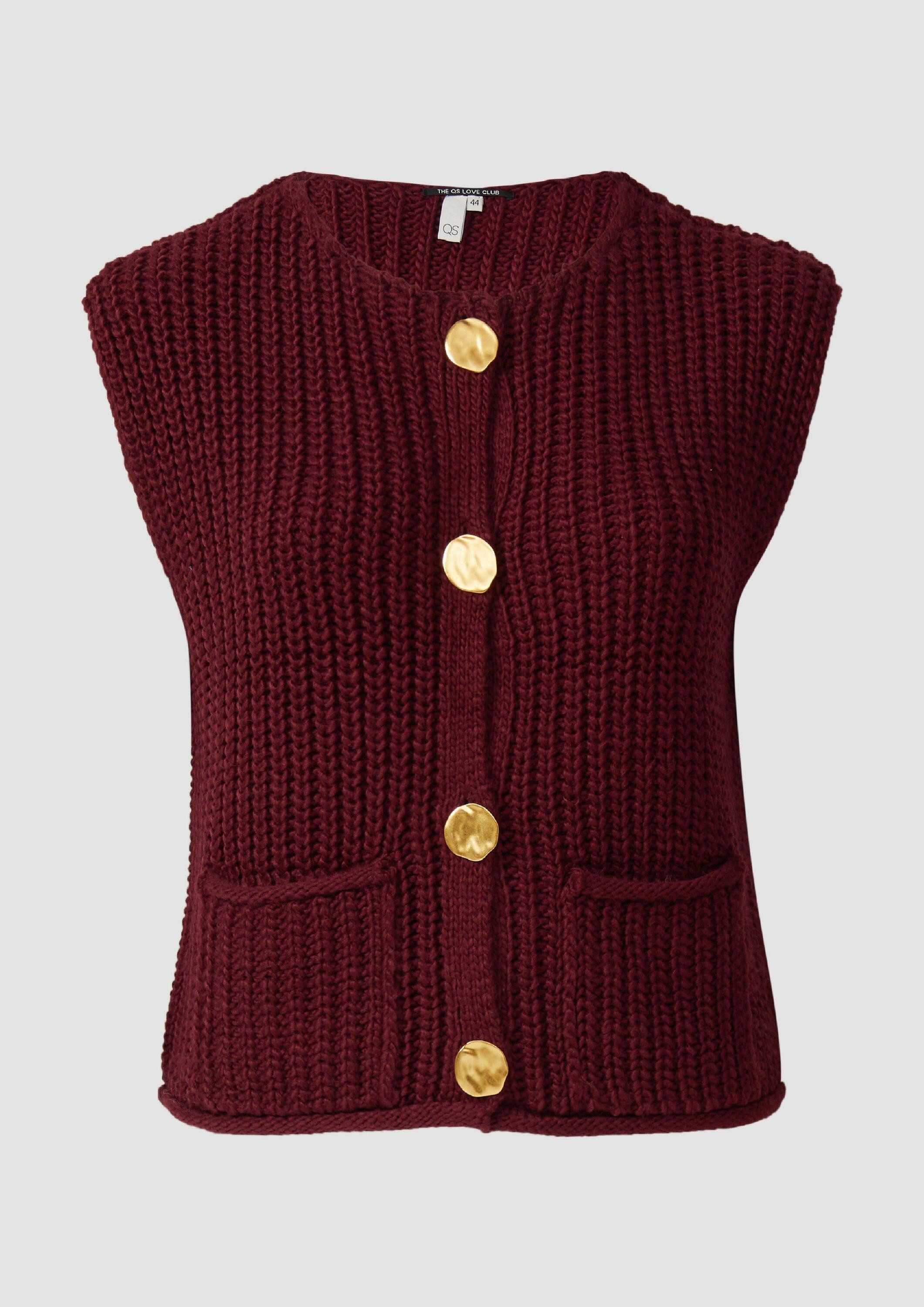 QS Funktionsweste Strickjacke Strickweste mit goldfarbenen Knöpfen
