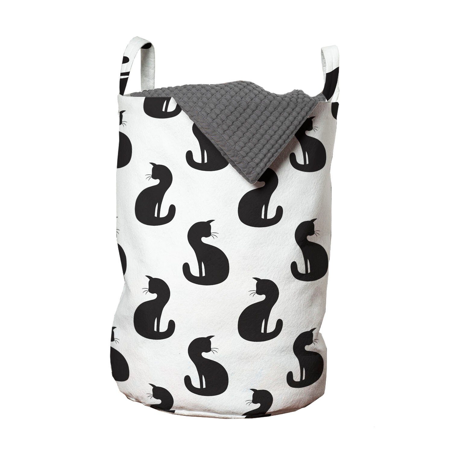 Abakuhaus Wäschesäckchen Wäschekorb mit Griffen Kordelzugverschluss für Waschsalons, Katze Silhouette eines Kitten | Wäschesäcke