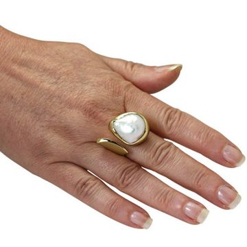 SKIELKA DESIGNSCHMUCK Silberring Perlen Ring "Barock" (Sterling Silber 925 vergoldet) Süßwasser Zuchtpe (1-tlg), hochwertige Goldschmiedearbeit aus Deutschland