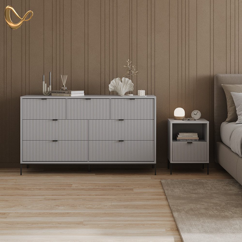Livinity® Nachtschrank Aterno, Grau, 2er Set (2-St)
