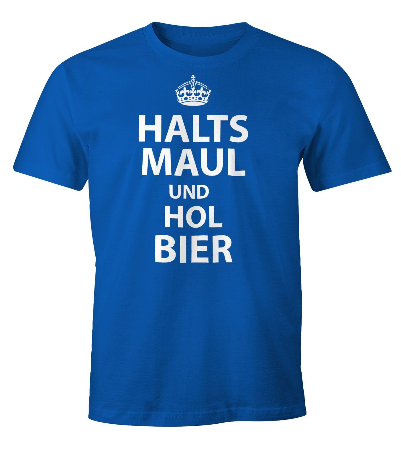 MoonWorks Print-Shirt Herren T-Shirt Halts Maul und hol Bier Fun-Shirt Moonworks® mit Print blau