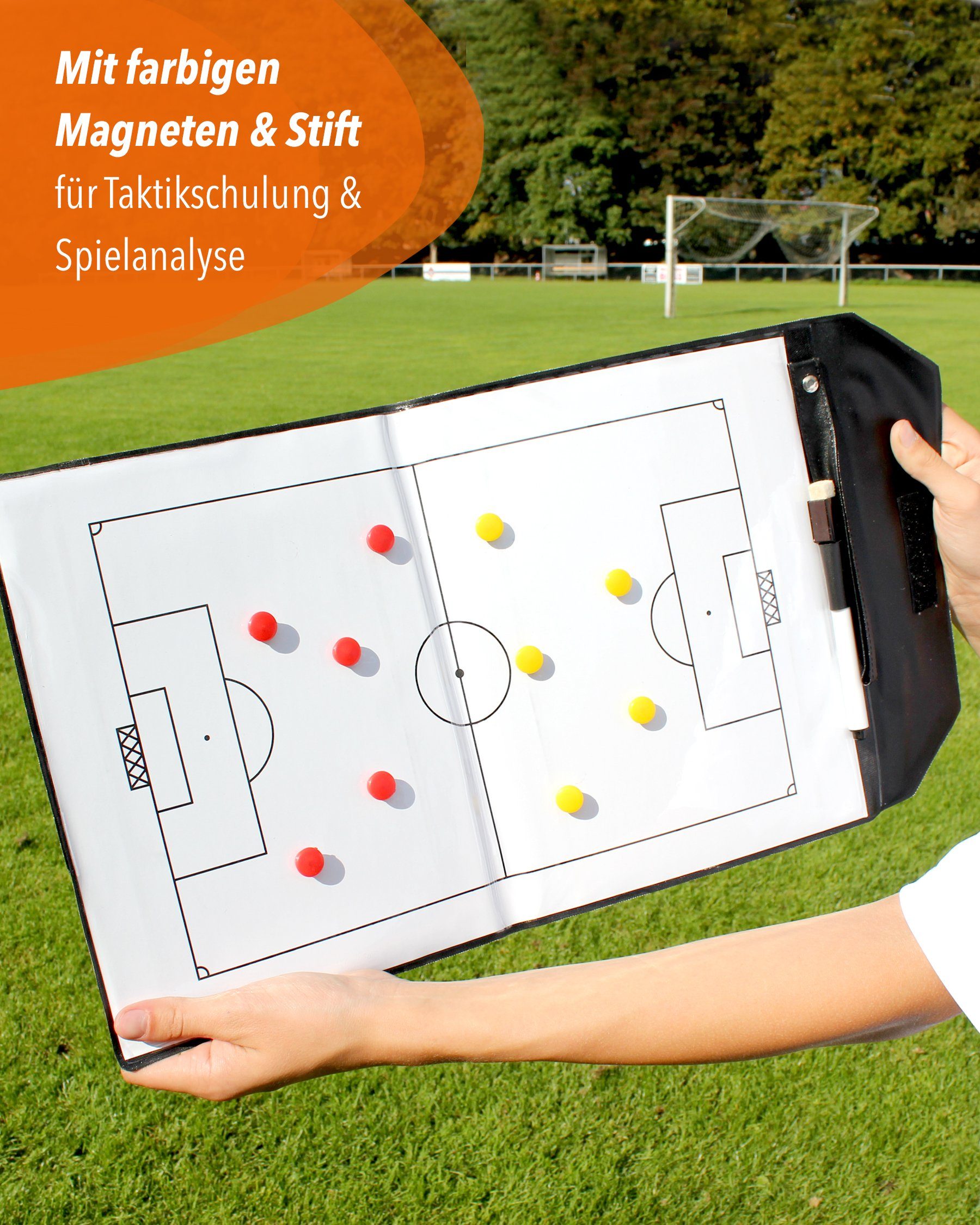 SPORTIKEL24 Organisationsmappe Magnetische Taktikmappe, faltbar, 23 x 25 cm, Trainermappe für Fußball