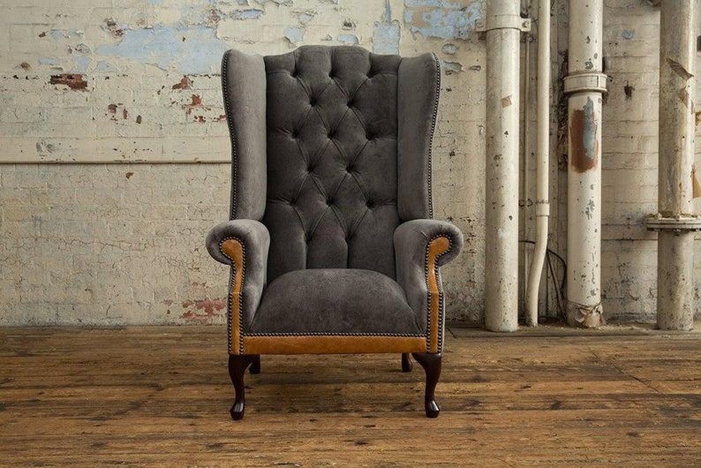 Ohrensessel Chesterfield Sofa 3-Sitzer Textil Leder für das Wohnzimmer