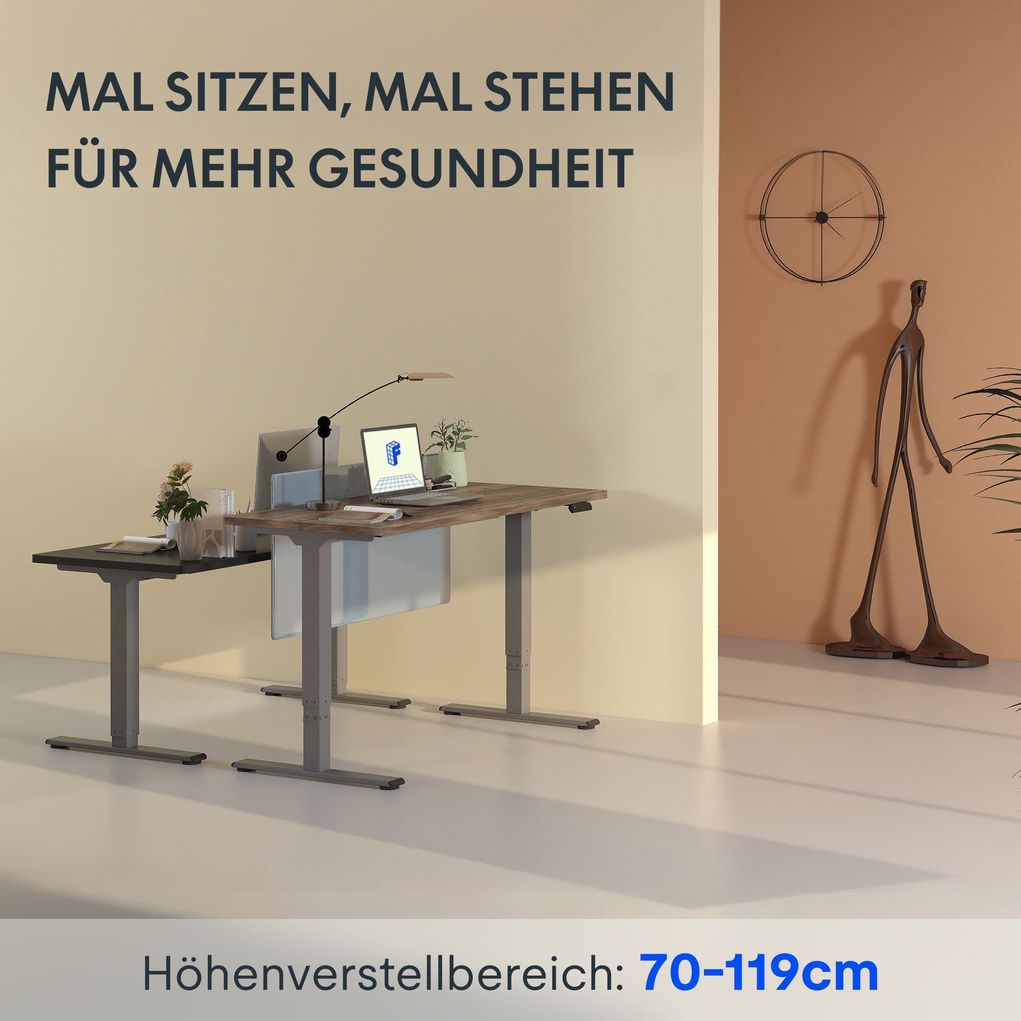 FLEXISPOT Schreibtisch Basic Plus höhenverstellbarer Schreibtisch mit Premium-Zubehör-Set (2 Motore & 2-Fach-Teleskop & 4 Höhenspeichertasten), MIT 25MM einteiliger Tischplatte, 120/140/160/180
