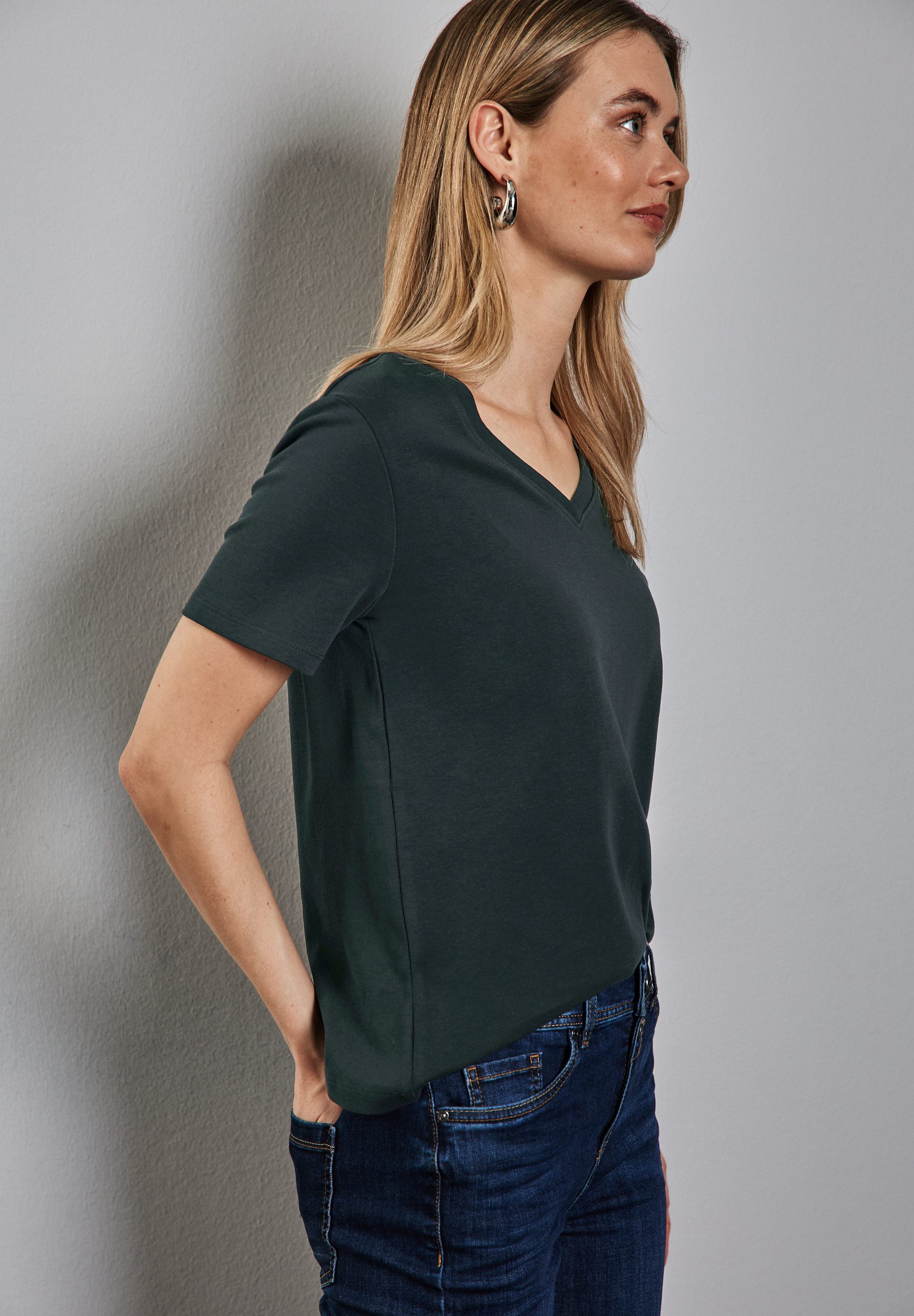 STREET ONE V-Shirt aus reiner Baumwolle