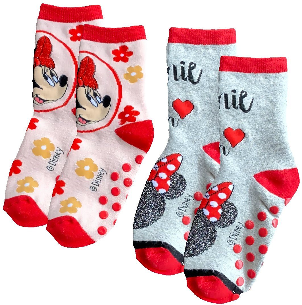 Disney Minnie Mouse Haussocken Minnie Mouse 2 Paar Anti-Rutsch Socken Mädchen Socken Hausschuhe