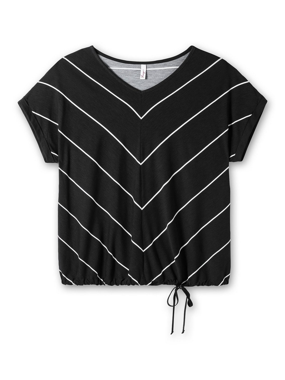 Tunnelzug T-Shirt schwarz-weiß Sheego Saum Größen mit am Große