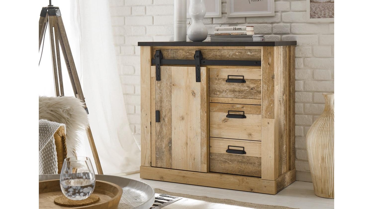 Möbel Akut Kommode Kommode Sherwood 51 Old Style hell anthrazit mit soft-close 93 cm