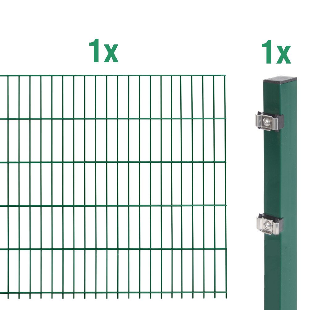 Alberts Einstabmattenzaun Alberts 642600 Erweiterung zum Doppelstabmattenzaun, grün, Höhe 80 cm, Alberts Doppelstabmatten-Anbauset 6-5-6 Gitterzaun Höhe 63-243 cm, Län
