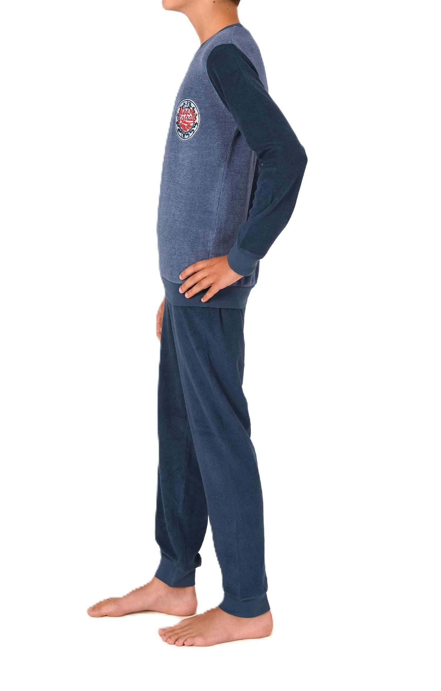 Normann Pyjama Normann Jungen Frottee Pyjama Schlafanzug mit Bündchen und Stickerei – Bild 3 von 3